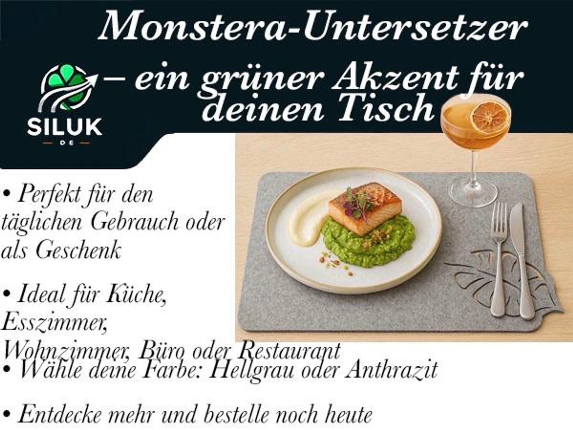 4-Teiliges Set aus Filz Tischuntersetzer, Platzset Tischmatte, Tischunterlagen, Platzdeckchen abwaschbar Filzmatte (Rechteck, Blume Grau)