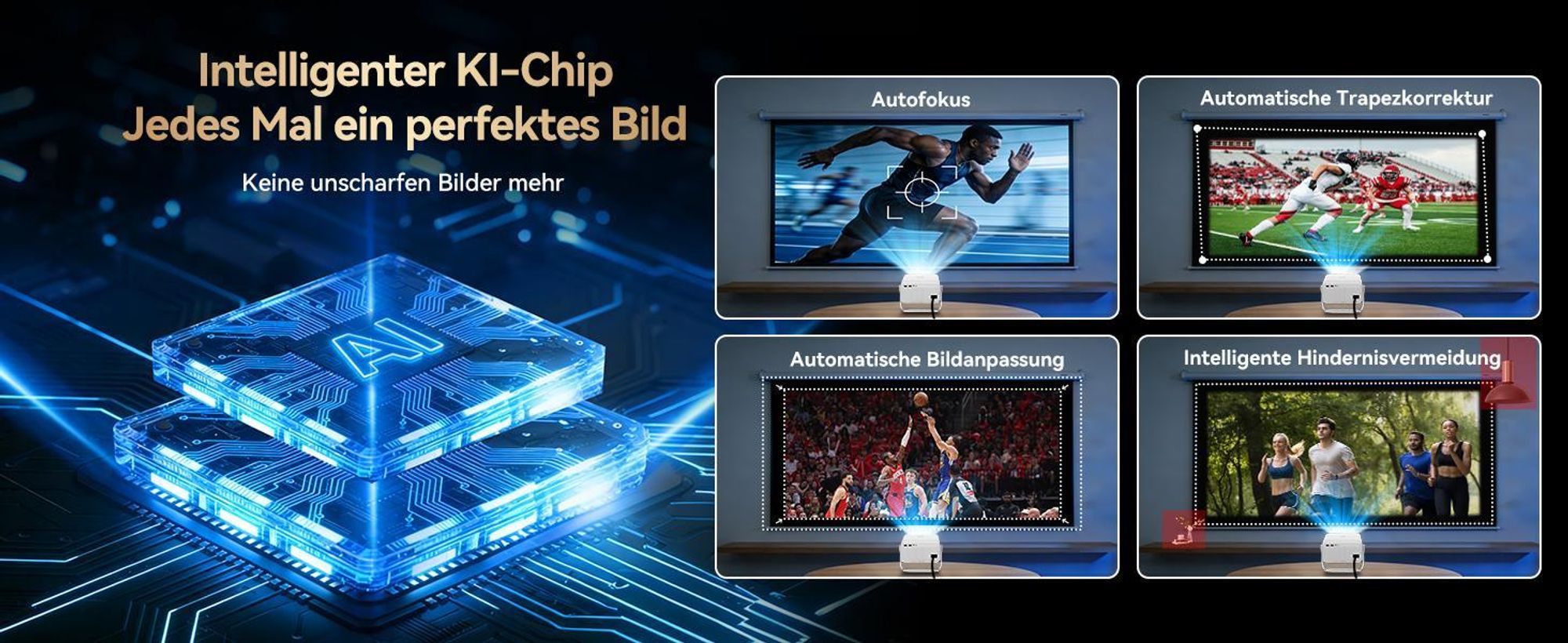 Blackview-Huidun PT10 Beamer, 25000 Lumen, 1080P Native, 4K, Google TV, 360° Deckenprojektion, KI Autofokus, WiFi 6, 10W HiFi, Tragbares Heimkino