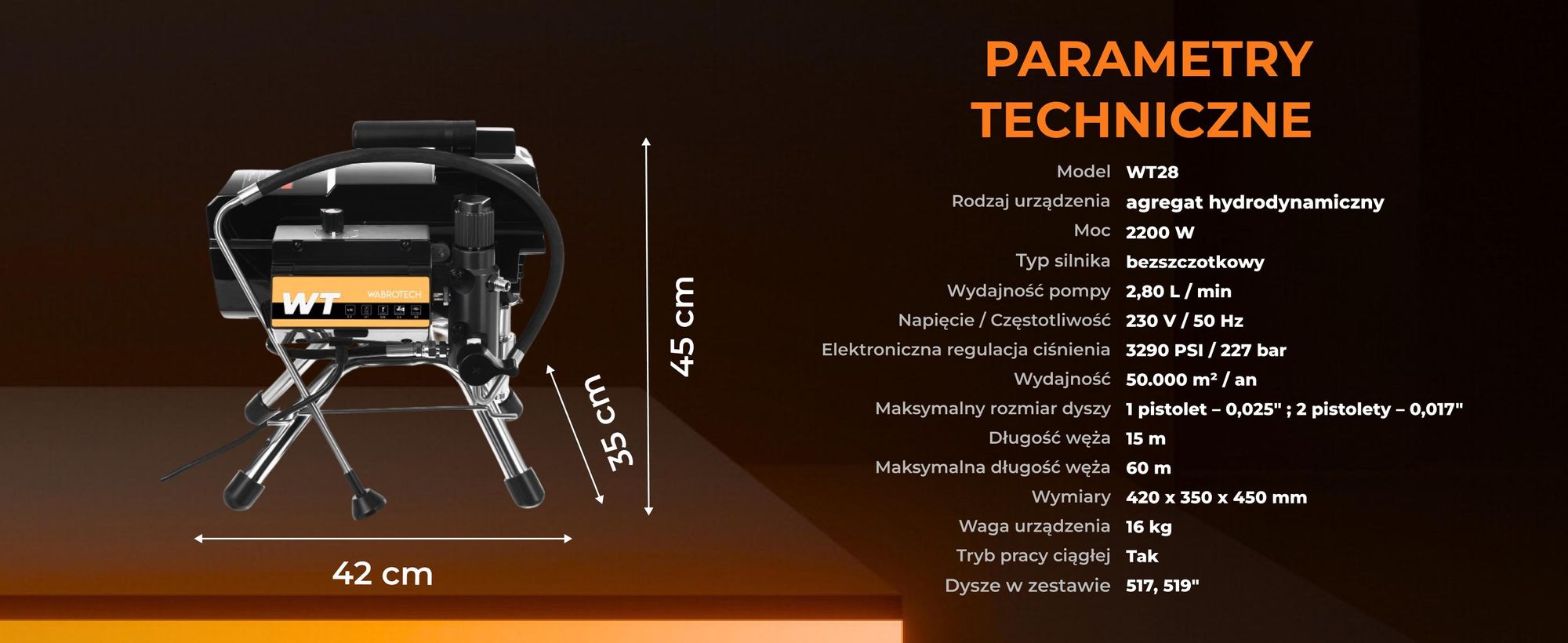 Agregat malarski 2,8L Pistolet hydrodynamiczny 2200W WT28 WABROTECH