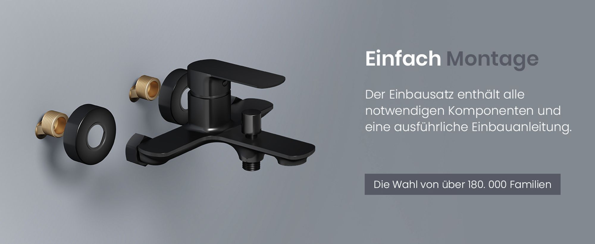 EMKE Badearmatur Wannenarmatur Einhebelmischer Badewanne Wasserhahn aus Messing, Wandmontage Wannenmischer Schwarz Matt