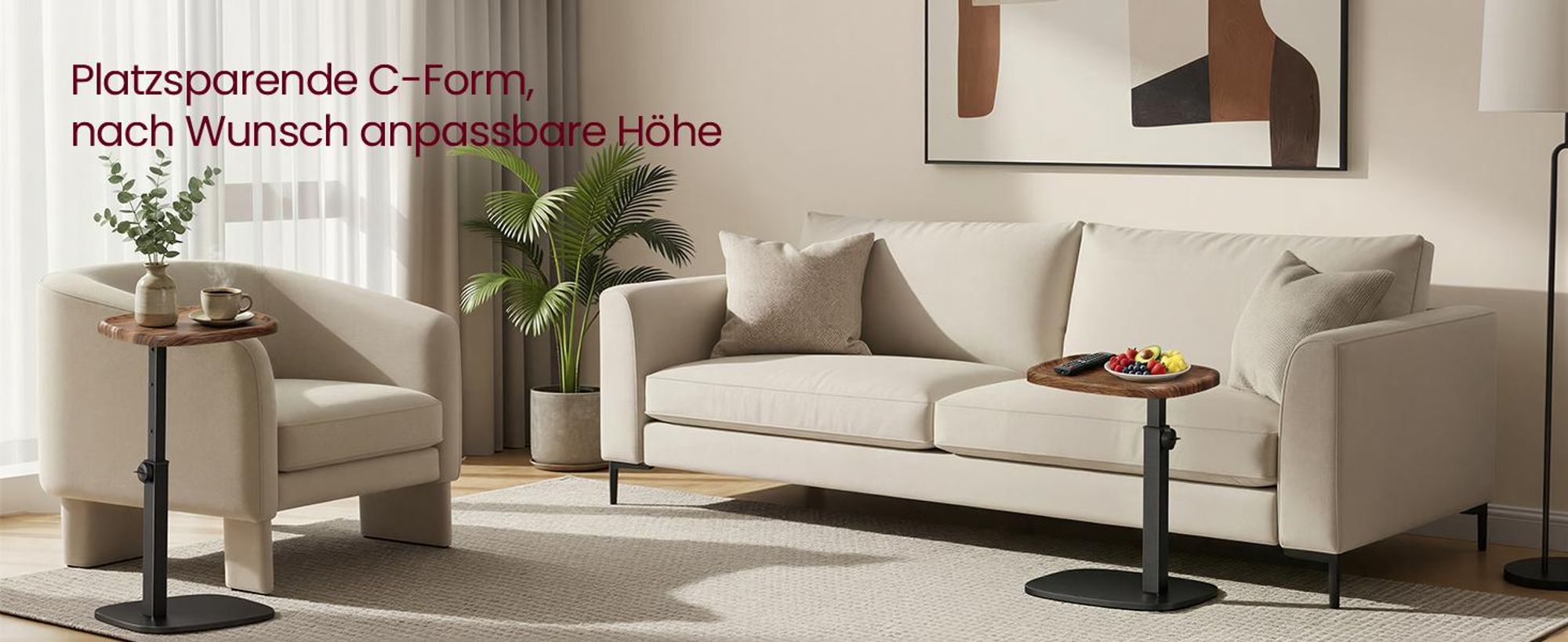 VASAGLE Sofatisch höhenverstellbar, C-Form Beistelltisch, Couchtisch für Wohnzimmer, 30 x 40 x 69 cm, walnussfarben-schwarz