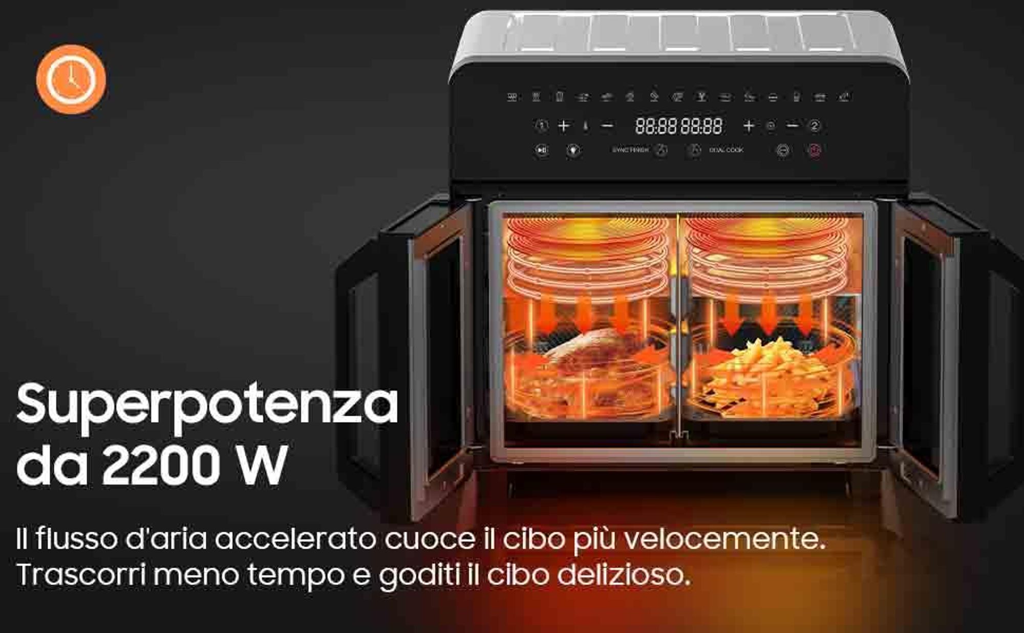 23L Friggitrice ad aria calda Mini Forno Friggitrice, Enfisismo Doppia Zona XXL Friggitrice ad aria calda con LED Touch Screen 15 Programmi