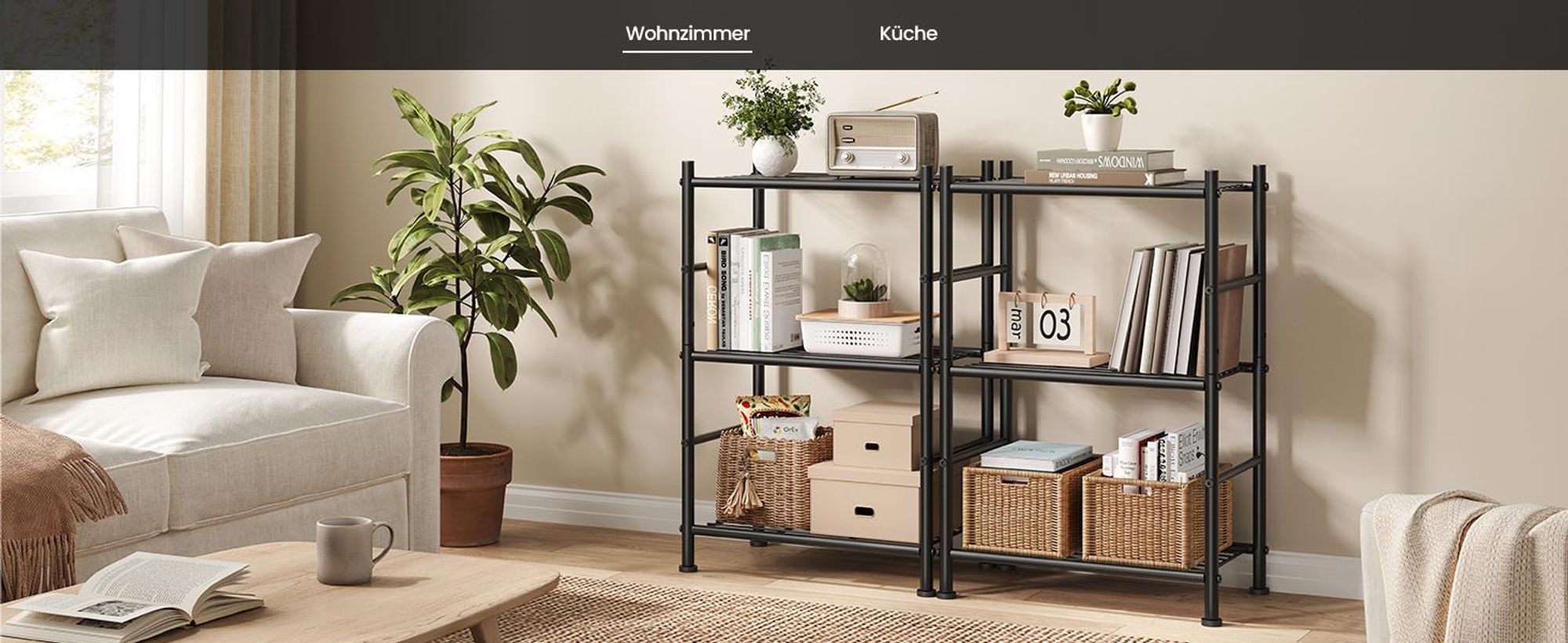 SONGMICS Standregal aus Stahl mit 3 Ebenen, Robustes Aufbewahrungsregal für Küche, 40 x 30 x 77,5 cm, Schwarz