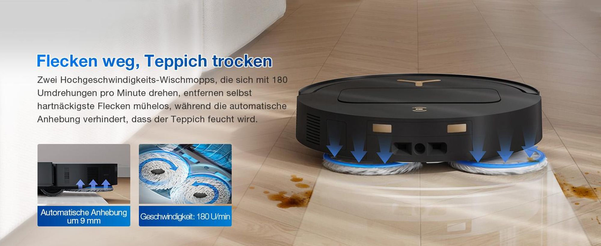 ECOVACS DEEBOT T50 PRO Omni Gen3 Care kit Staubsauger Roboter mit Wischfunktion (Enthält 2 zusätzliche Wischpads, 3 Filter und 3 Staubbeutel) Schwarz