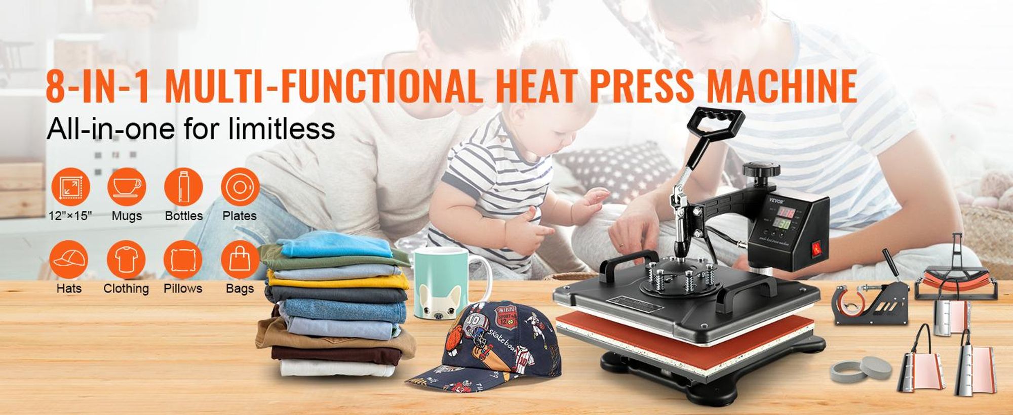 VEVOR Hitzepresse 8in1 Transferpresse 38x30cm Heißpresse T-Shirtpresse Textildruck