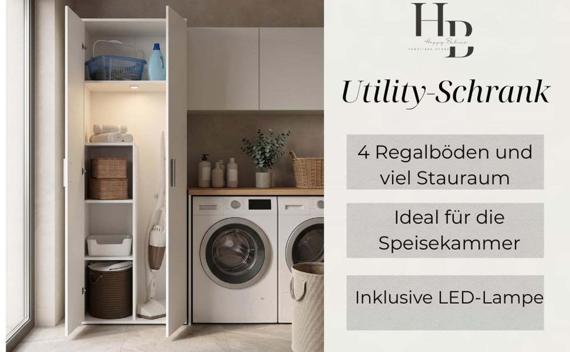 4 Regalböden und viel Stauraum