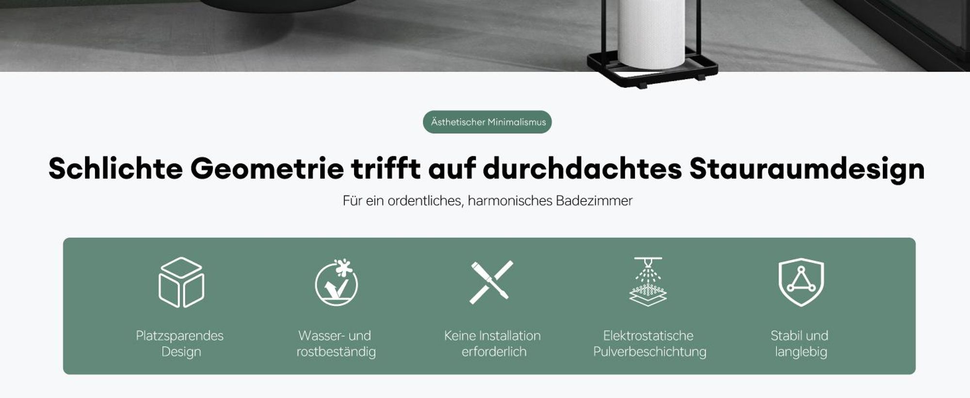 Mai & Mai Toilettenpapierhalter stehend mit Ablage Klorollenhalter Klopapierhalter freistehend WC Rollenhalter Toilettenständer Matt schwarz Reglo-04