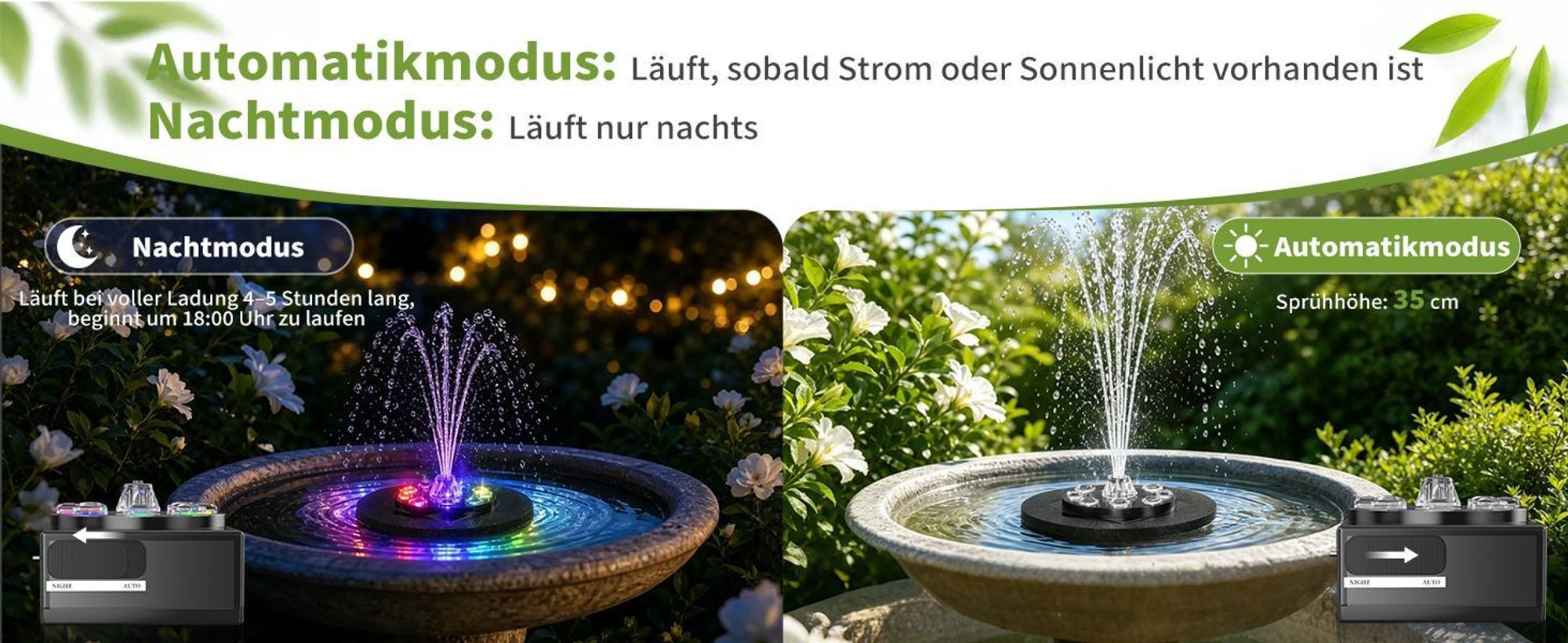 Forever LED Solar Springbrunnen mit Batterie Springbrunnen Solar Teichpumpe Solar Wasserpumpe 10W für Aaußen für Teich, Garten,Vogel Bad