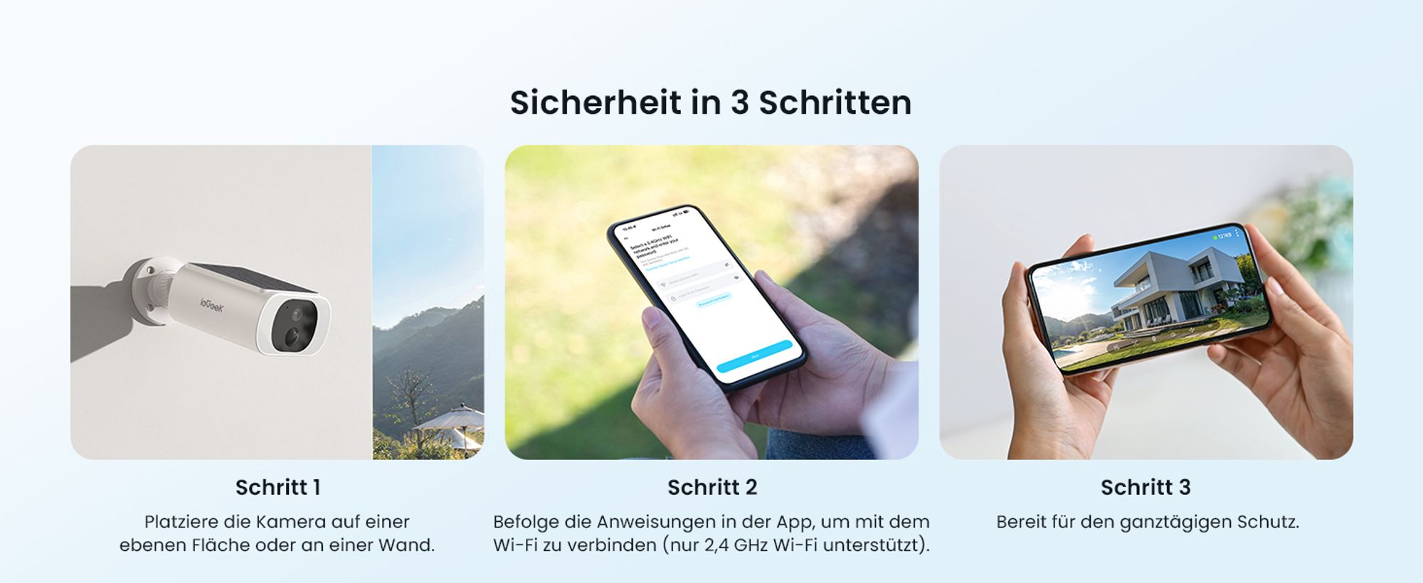ieGeek 2K Überwachungskamera Aussen Akku, 2.4Ghz überwachungskamera Aussen Solar mit Built-In Solarpanel,Farbnachtsicht, PIR-Bewegungserkennung, Alexa