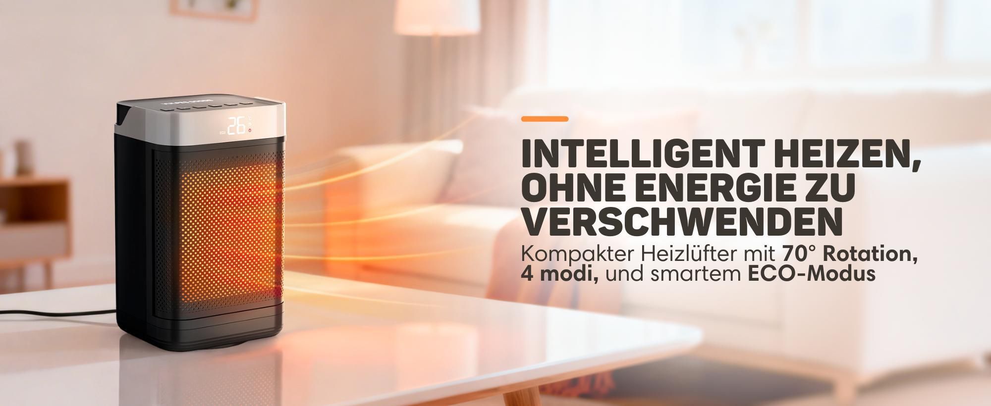 Vulpes Goods Keramik Heizlüfter, Elektrischer Heizlüfter mit Fernbedienung, Keramikheizung, 4 Stufen, 1500W, Timer & Thermostat, Für drinnen, Schwarz