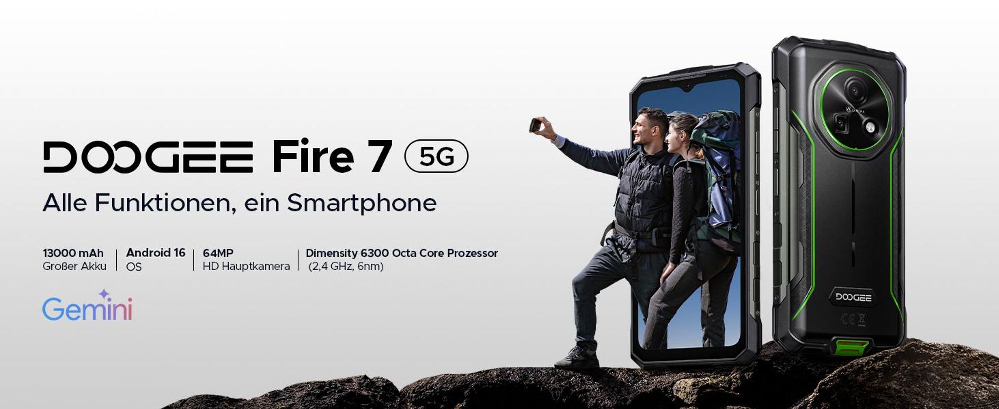 DOOGEE Fire 7 Outdoor Smartphone Handy, 5G, Android 16, IP68/IP69K, 6,6" 90Hz, 13000mAh, 36+128GB, 64MP, NFC, Fingerabdruck, Dual-SIM, ohne Vertrag