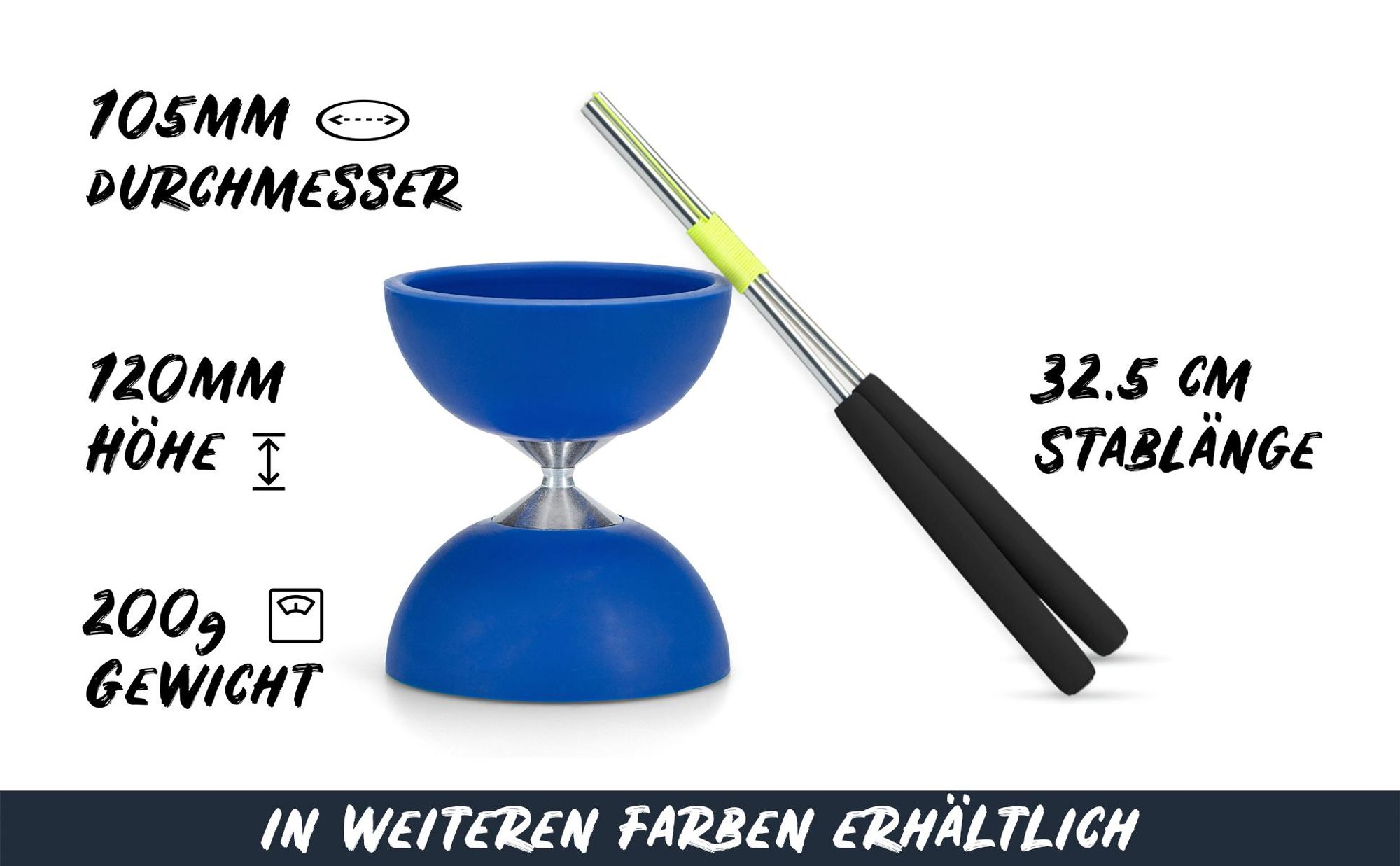 Diabolo Freizeit  Satz mit Kugellagerachse | kugelgelagerter LED in Blau  Farbe |Set mit robuster Konstruktion für Anfänger und Fortgeschrittene |