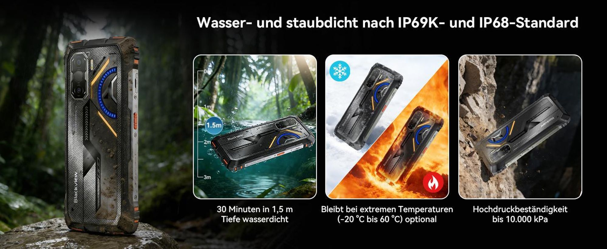 Blackview ROCK 3  Outdoor Smartphone Ohne Vertrag, 32+256GB, Android 16, 108MP, 6.78", 120Hz, 10000mAh,kabelloses Laden,Thermal Imaging, IP68/IP69K