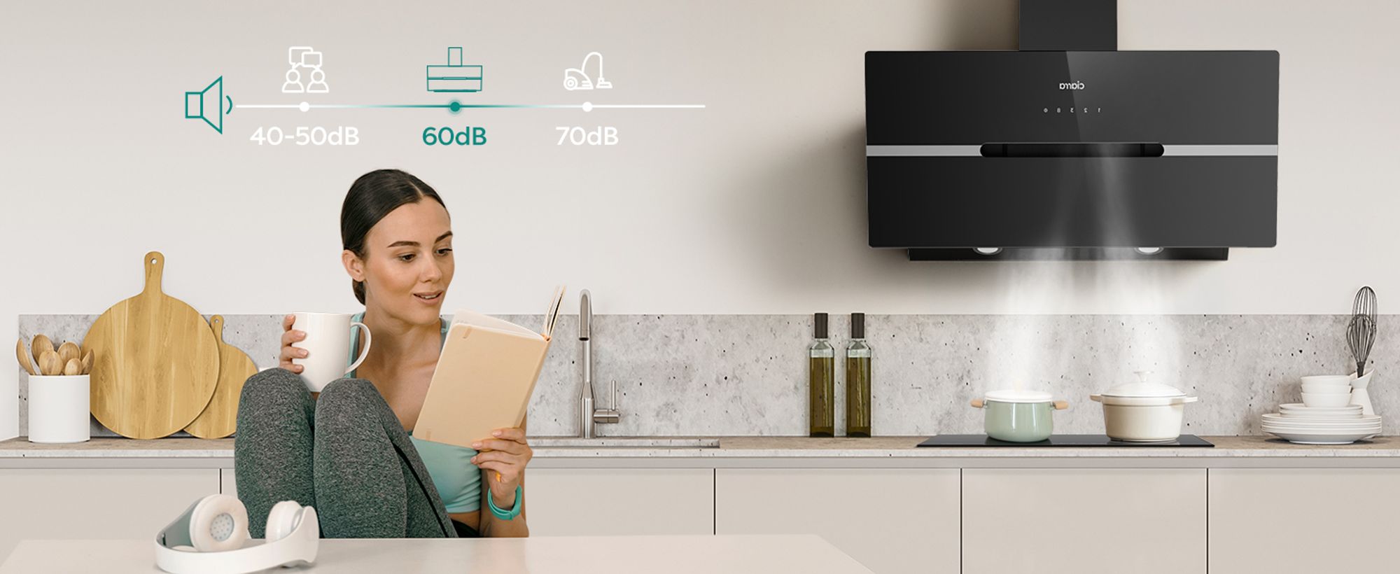 CIARRA Kopffreihaube A+++ 650 m³/h Dunstabzugshaube 90cm Inkl. BOOST WIFI-APP Touch Control VM9736FB