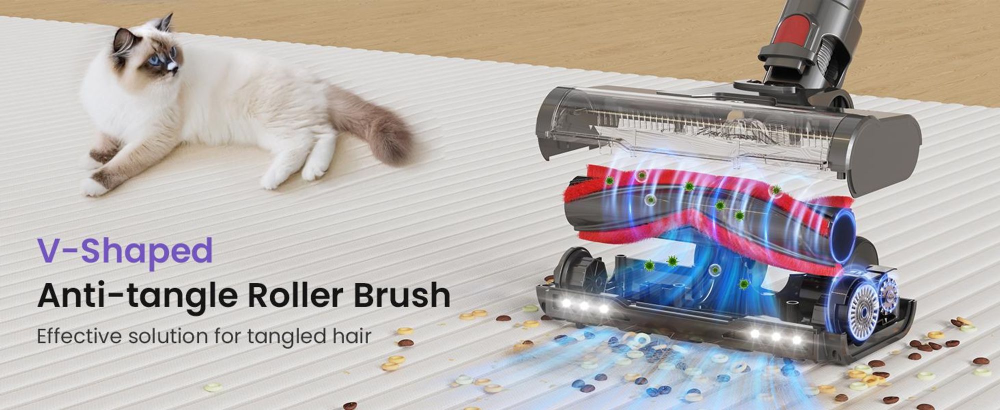 Akku Staubsauger, 50000Pa Staubsauger Kabellos, mit Smartes Touch Display, Laufzeit bis zu 70 Minuten, 7-in-1 Filtersystem, Anti-Tangle-Staubsauger