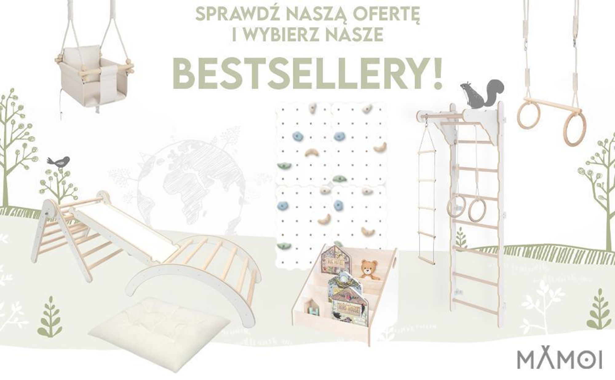 MAMOI® Zestaw Wspinaczkowy  4 w 1. Bujak + Zjeżdżalnia + Trójkąt + Poduszka, Zestaw Montessori z poduszkami, kryty plac zabaw dla dzieci 1-3 lat