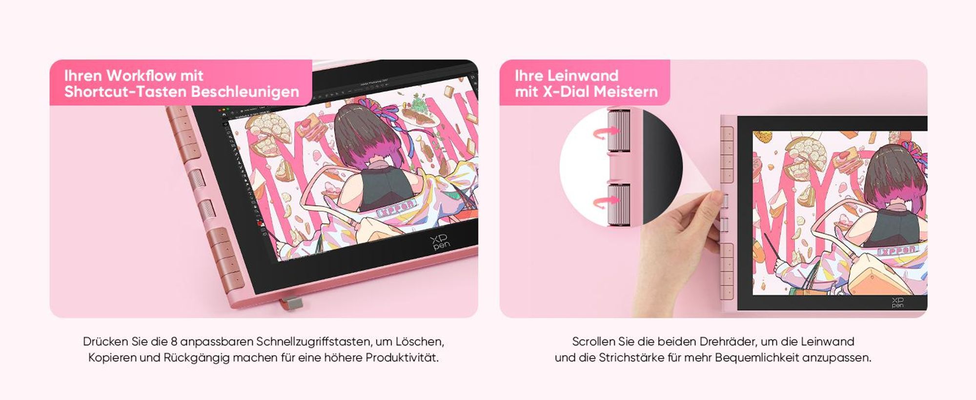 XPPen Artist 12 3rd Pink 11,9 Zoll Grafikmonitor, batterieloser Stift mit 16384 Druckstufen, Doppel-Drehräder für digitale Künstler