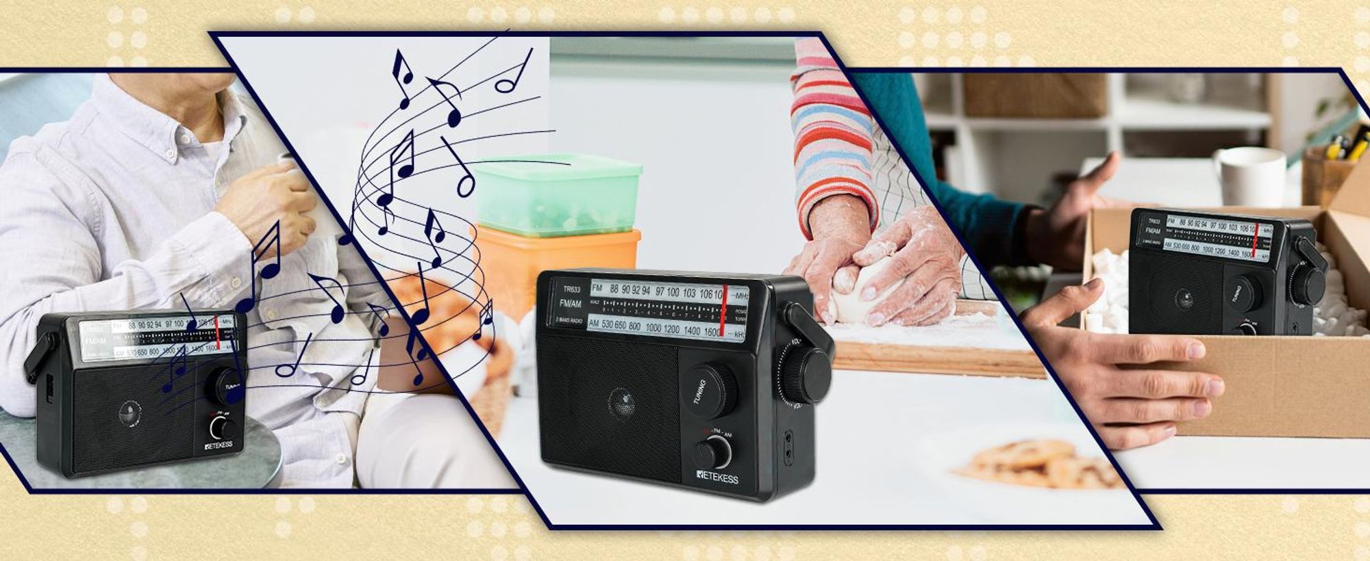 Retekess TR633 Prenosné rádio, AM FM rádio s batériou, tranzistor, konektor pre slúchadlá, veľký reproduktor, darčeky pre starších (čierna)