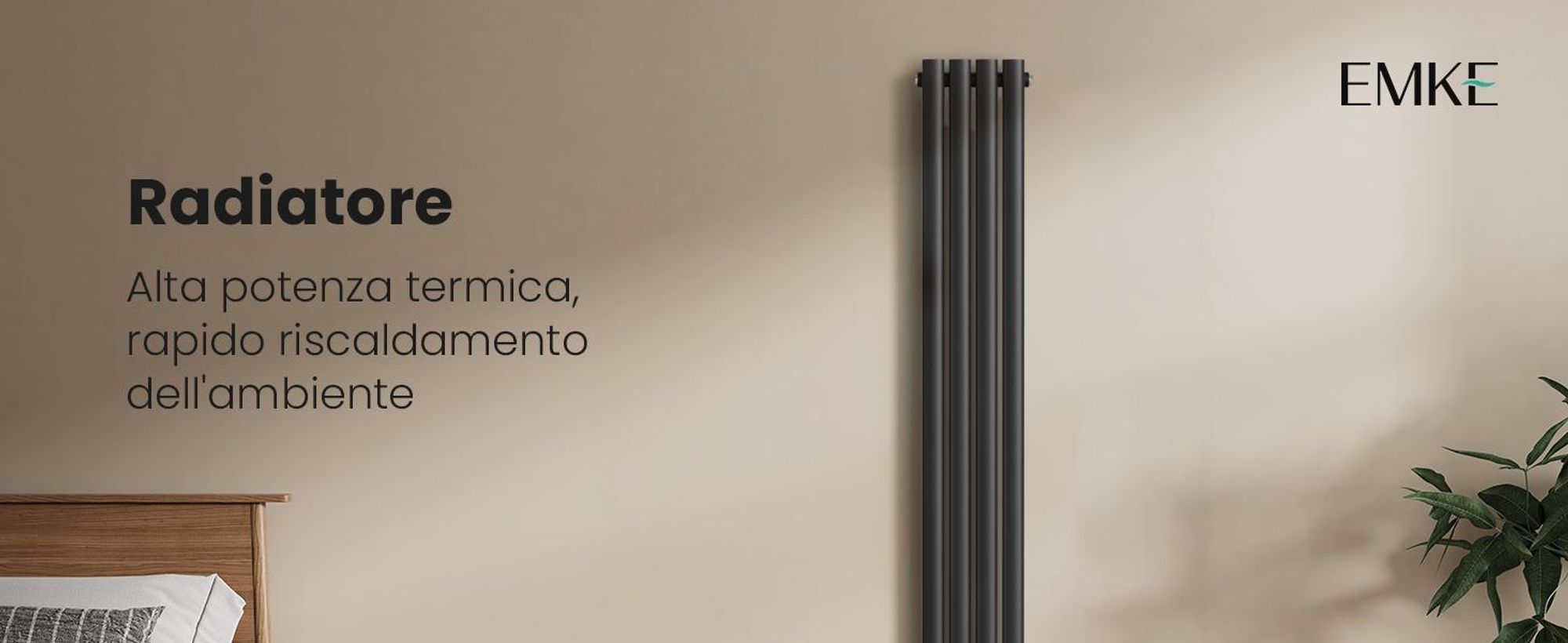Radiatore tubolare di design EMKE per il funzionamento ad acqua calda con attacco centrale verticale ovale a doppio strato 678 watt 24 cm x 180 cm antracite senza elemento riscaldante