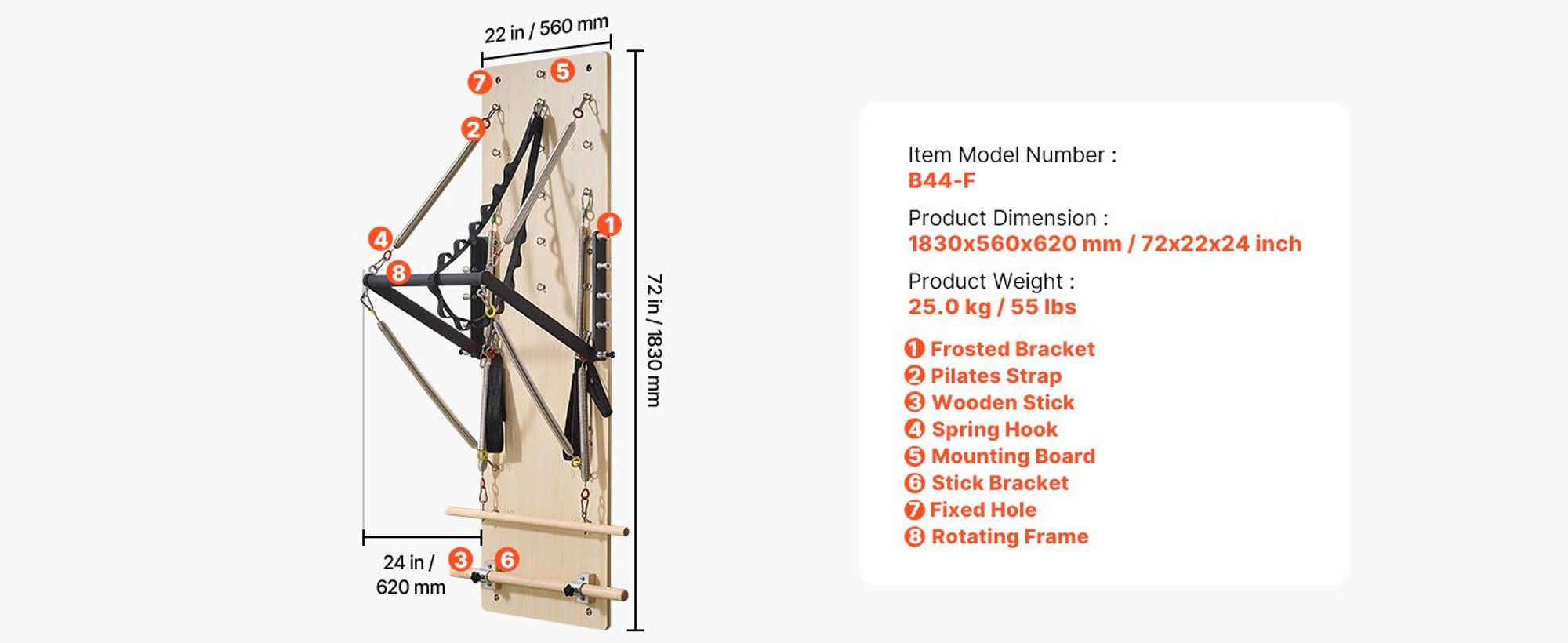 VEVOR Wandmontierte Pilates Reformer Maschine, Maple Holz Pilates Sprungbrett, Trainingsgerät mit Widerstandsfedern, Yoga Fitness Trainer, Geeignet für Flexibilität und Balance, Home Gym Studio Workout, Holz
