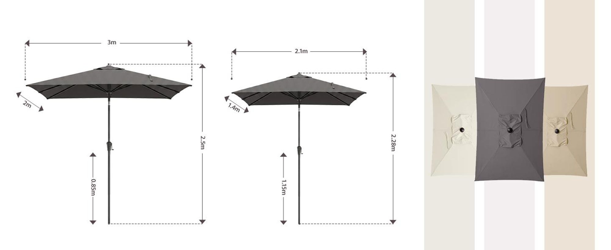 Sekey Rechteckiger Sonnenschirm 200 x 140 cm, Balkonschirm & Terrassenschirm mit Kurbel, UV50+ Sonnenschutz für Garten, Balkon und Terrasse