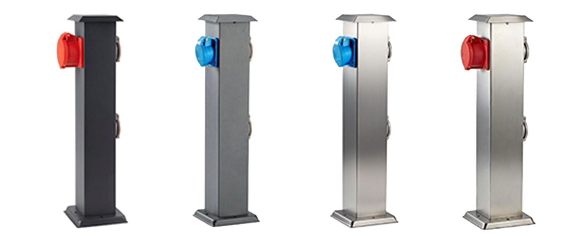 Garten Steckdosensäule Edelstahl IP44, zum Laden von E-Autos, 2x 230V 16A Steckdosen +1x CEE 400V 16A 5-polig, Höhe 50cm, Anthrazit