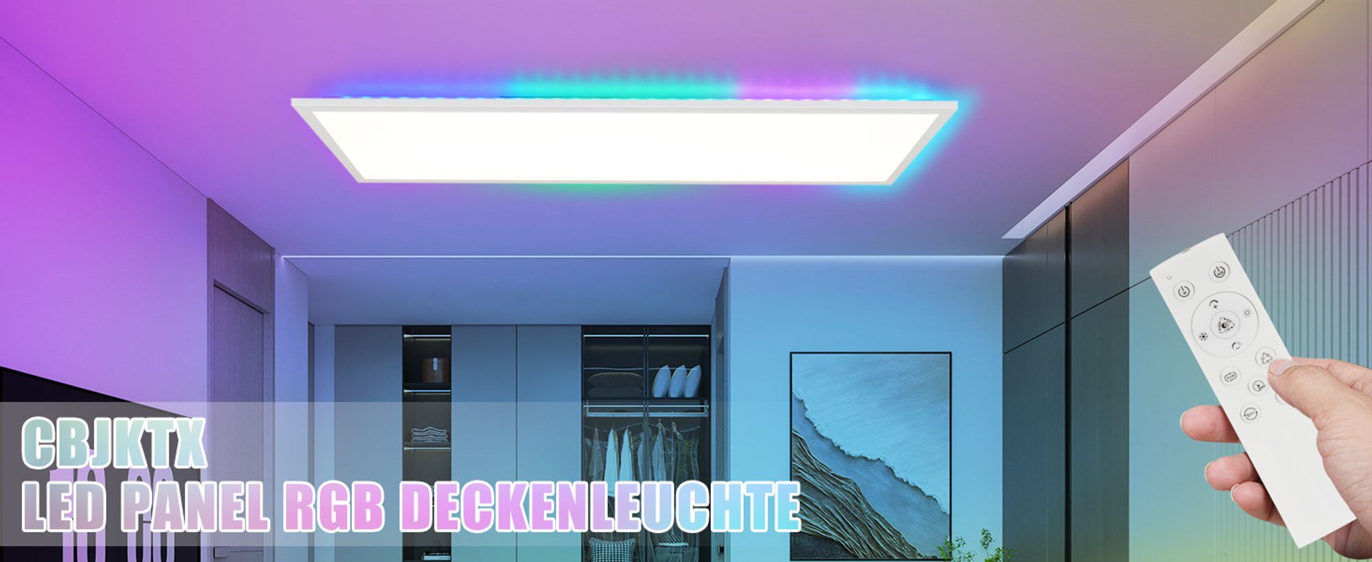ZMH LED Deckenleuchte Deckenpanel Panel Dimmbar Lang RGB Backlight Tageslichtlampe Flach Büro mit Fernbedienung Bürolampe 36W Deckenlampe Küche 120x30