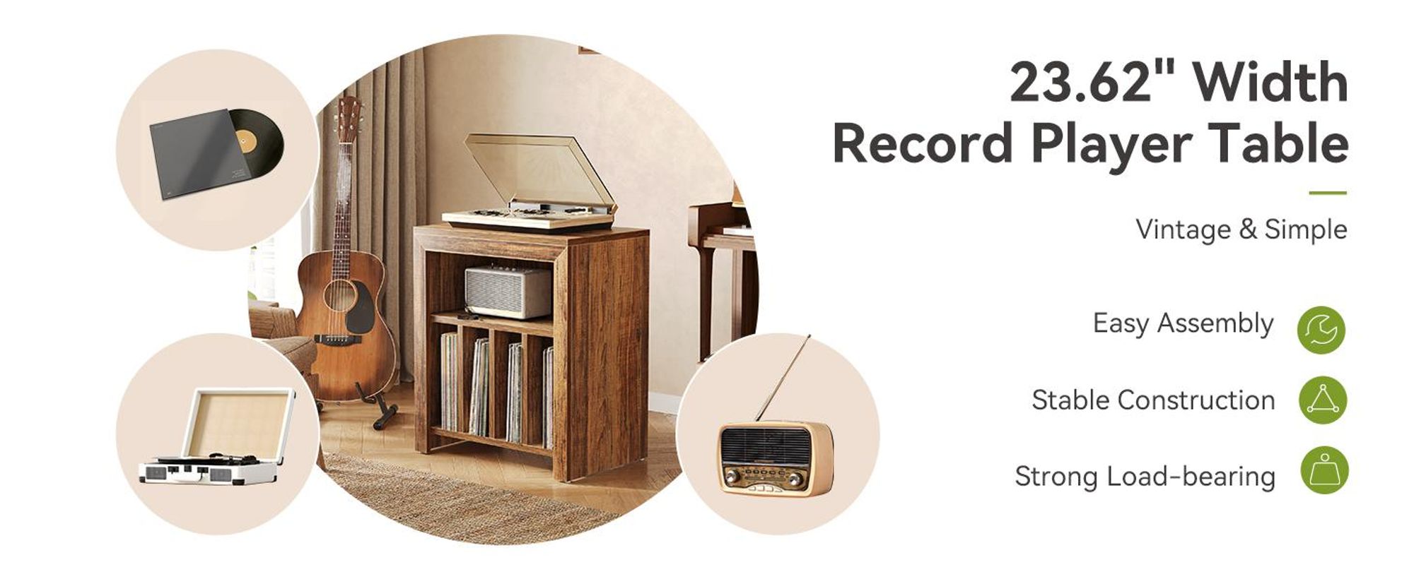 Tribesigns Plattenspielerständer, großer Vinyl-Schallplattentisch aus Holz für über 100 Alben, für Vinyl-Schallplatten, industriell, rustikales Braun