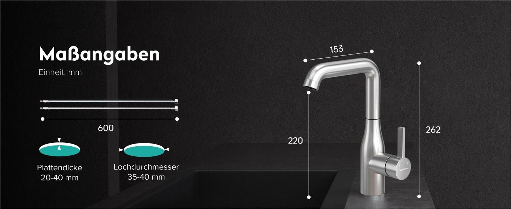 Mai & Mai Wasserhahn Küche Küchenarmatur mit Brause Ausziehbar, Küchenwasserhahn 360°Schwenkbar, Mischbatterie Spültischarmatur silber Turnix-04