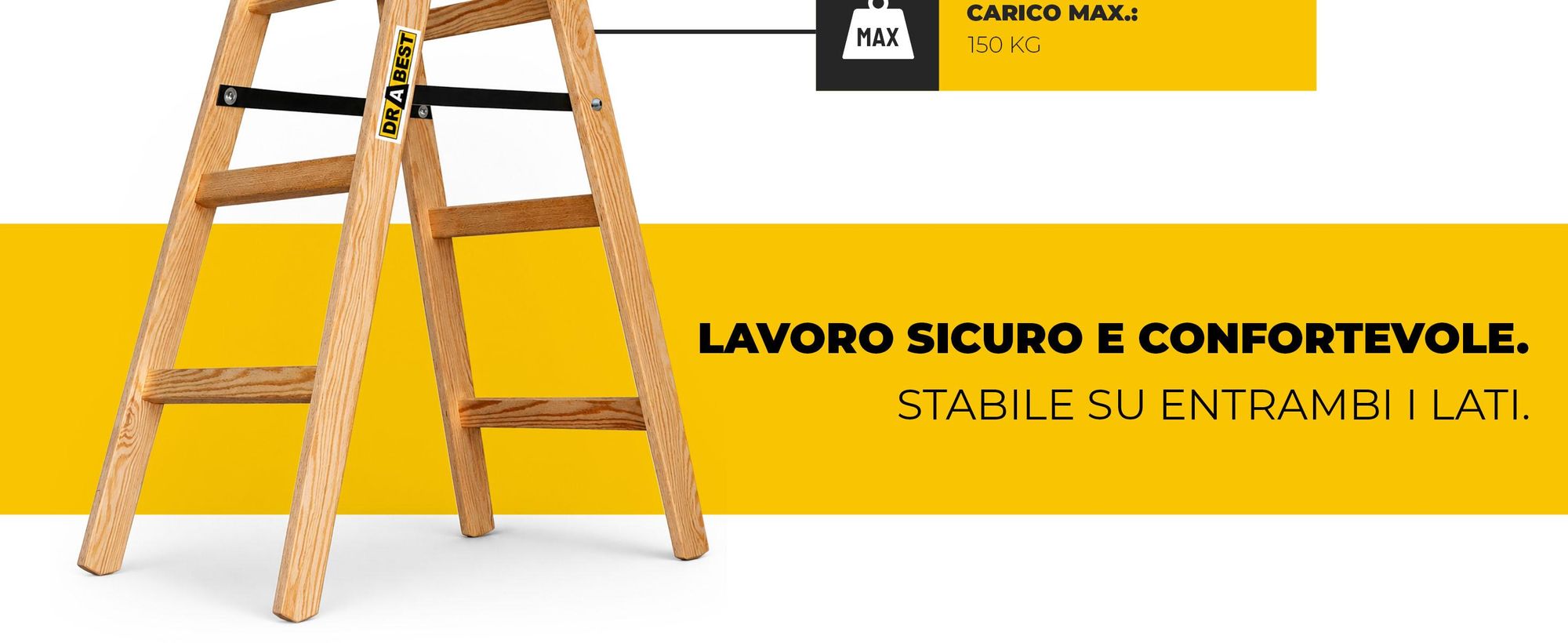 Drabest | Scala en bois 4 marches 150 kg - Stabile et pratique - Idéale pour la maison et le bureau