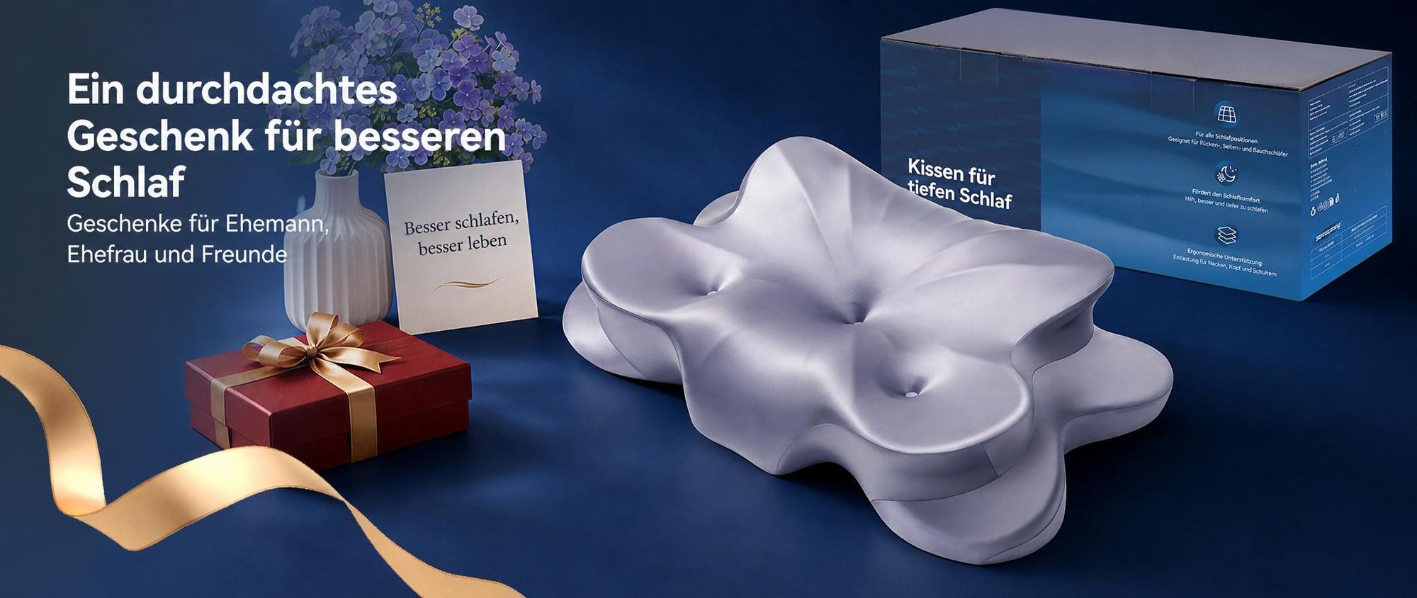 Nackenstützkissen Ergonomisches Memory Foam Kissen Schlafkissen,Waschbarer Kühlendes Eisseidengewebe Bezug, 13,4/8,3 cm, und CertiPUR-US