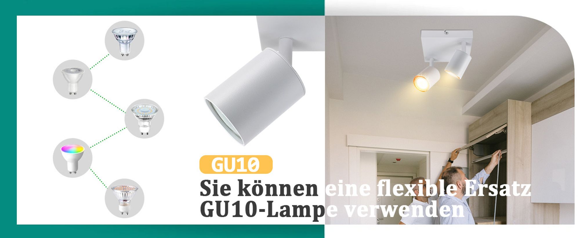 ZMH LED Deckenlampe Weiss Deckenleuchte 2 Flammig GU10 Deckenspots Flur aus Metall Modern Flurlampe330° schwenkbar eckig Spotleuchte Ohne Leuchtmittel