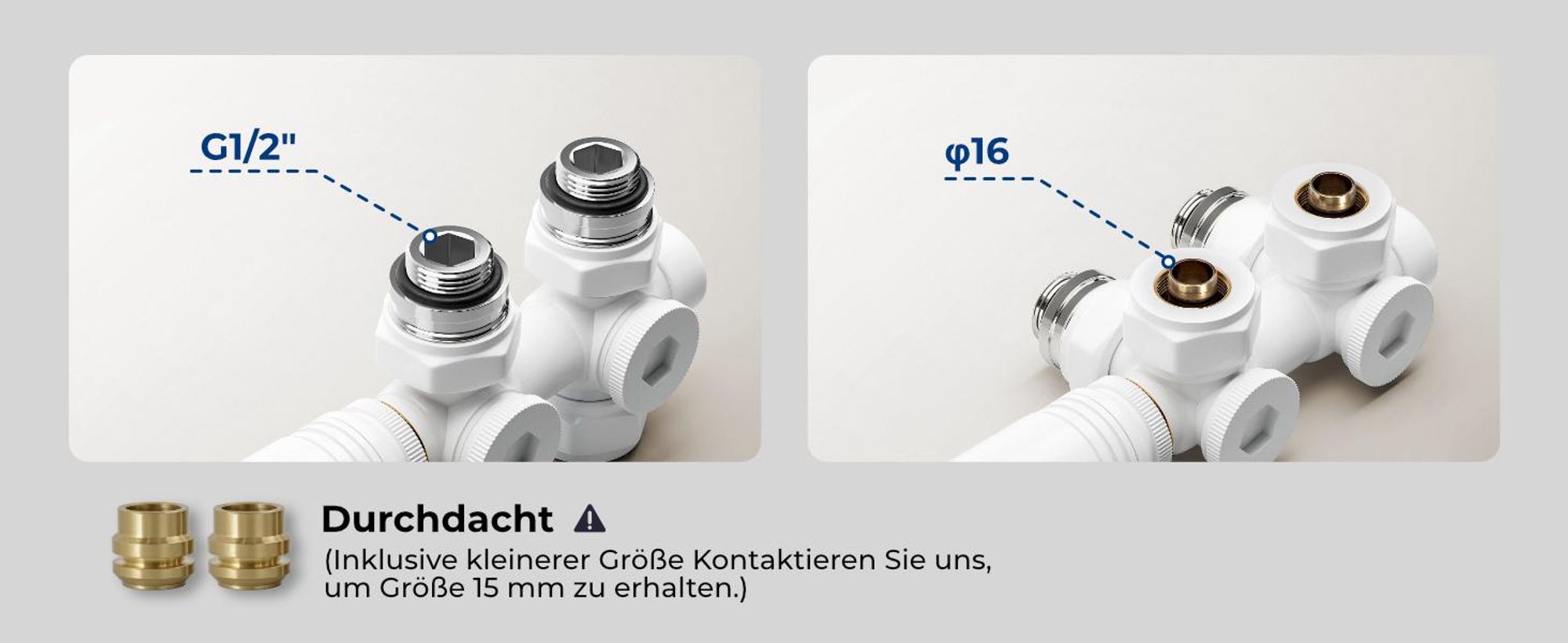 Heilmetz Heizkörper Thermostatventil Set Weiß , M30 x 1,5 Universal Ventil inkl. Rosette, kompatibel mit 15mm & 16mm Rohrleitungen