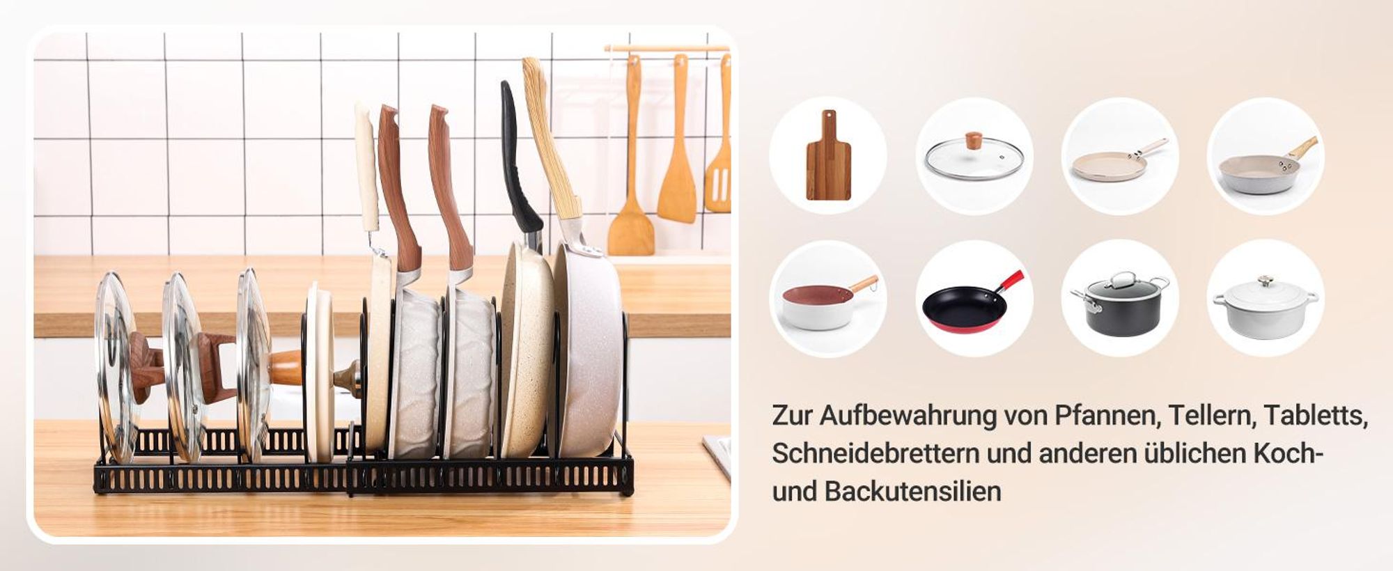 Yorbay Topfdeckelhalter ,Erweiterbarer Deckelhalter Topfdeckelhalter mit 10 Verstellbare Fächer , Küche Topf Pfannen Organizer Topfdeckel Aufbewahrung