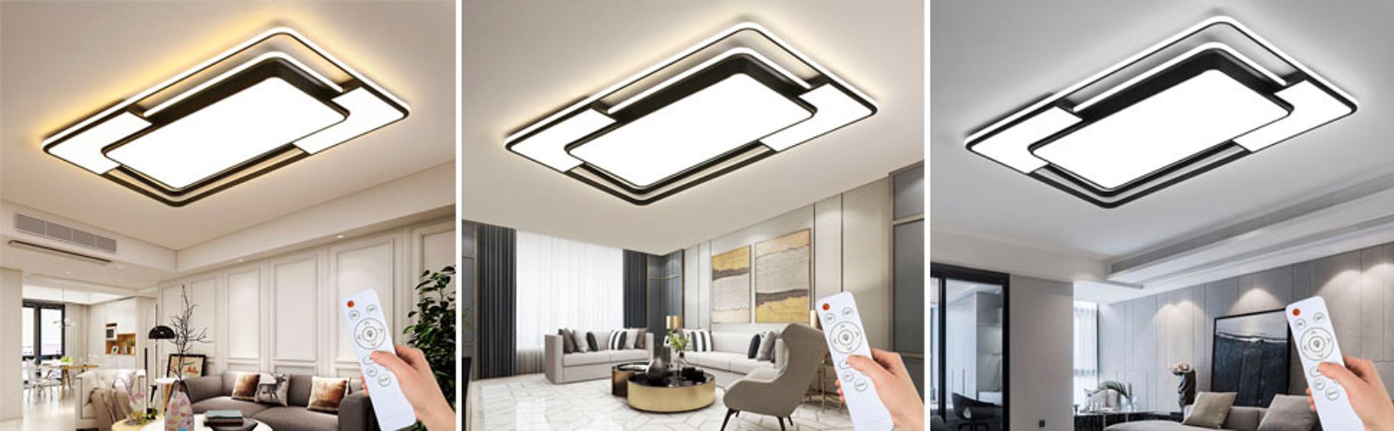 Style home LED Deckenleuchte Deckenlampe 150W, voll dimmbar mit Fernbedienung, moderne Leuchte für Wohnzimmer, Schlafzimmer, Arbeitszimmer, Büro, Rechteckig, 90 * 60 * 6 cm (Schwarz)