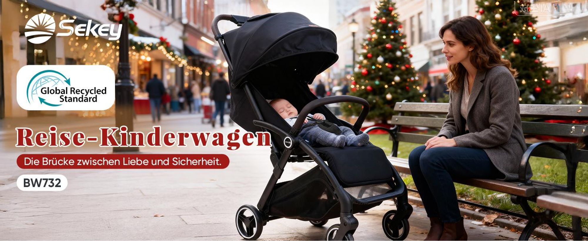 Sekey Kinder Buggy Reise Kinderwagen bis 22 kg verstellbare Rückenlehne, Regenschutz und Sichtfenster, Einhand-Faltmechanismus, Schwarz