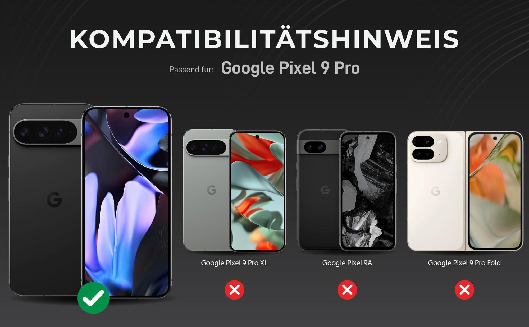 Kompatibilitätshinweise Kameraglas für Google Pixel 9 Pro