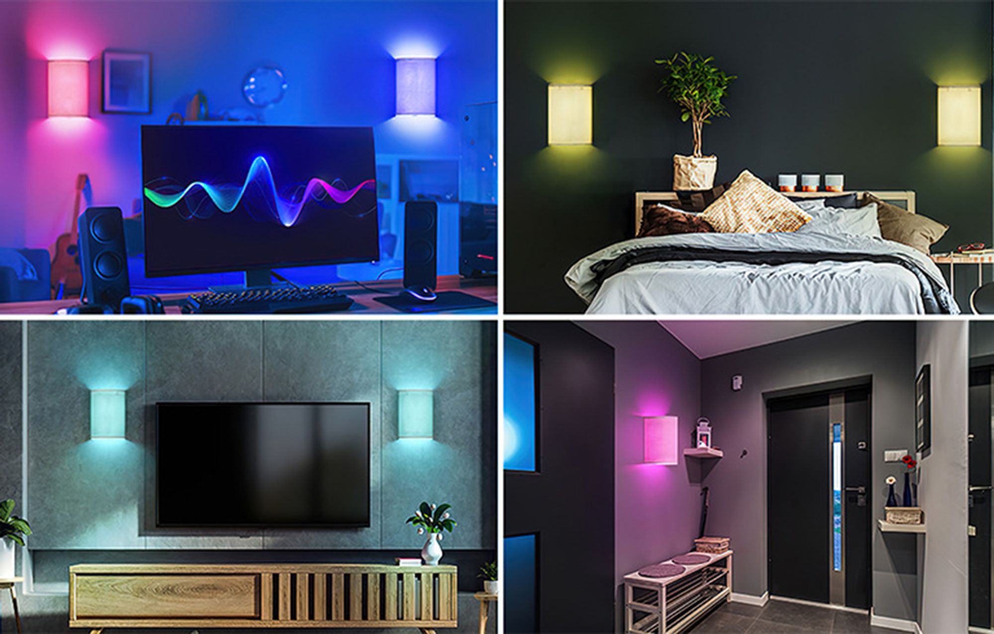 2 Stück LED Wandleuchte Innen RGB Akku,Wandlampe Kabellos Dimmbar Fernbedienung 3 Modi für Schlafzimmer Flur Wohnzimmer Treppe