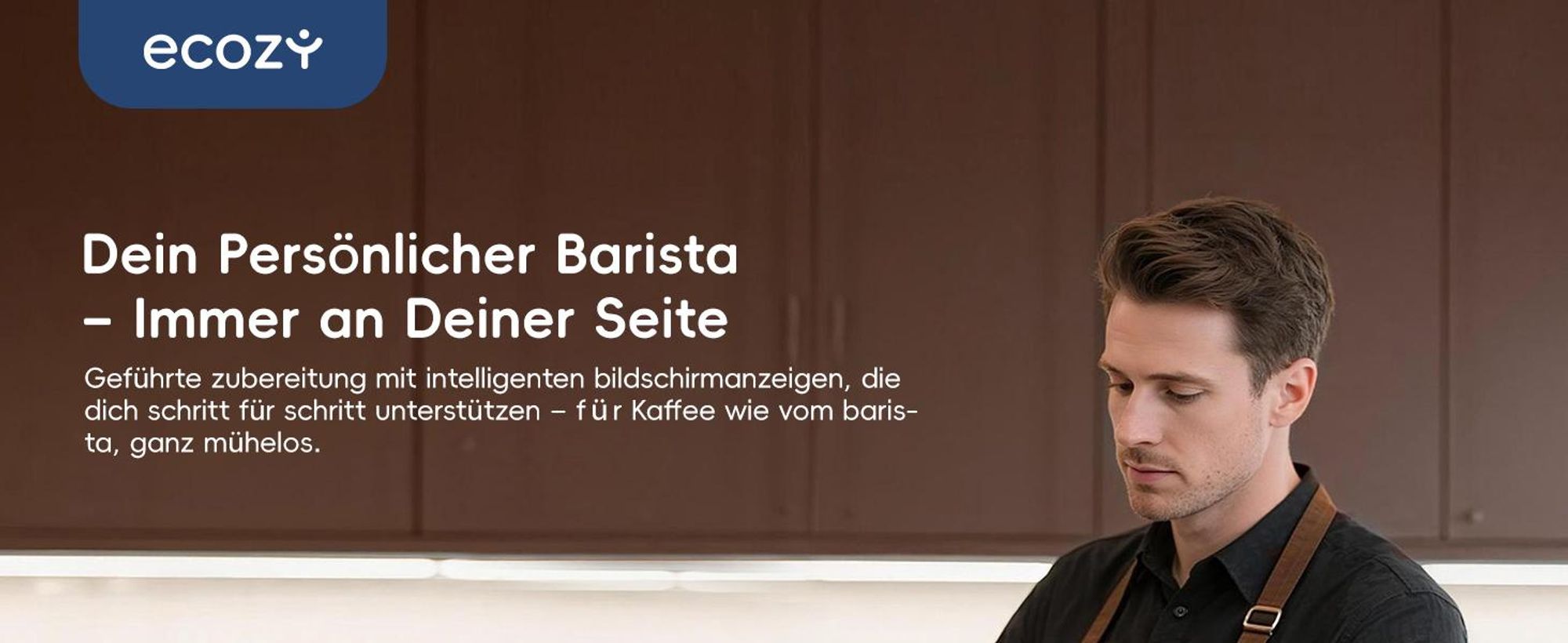 ecozy Espressomaschine mit Milchaufschäumer, 4-in-1 Siebträgermaschine für Espresso, Cold Brew, Over Ice, Kaffee, Latte, Touchscreen, Selbstreinigung