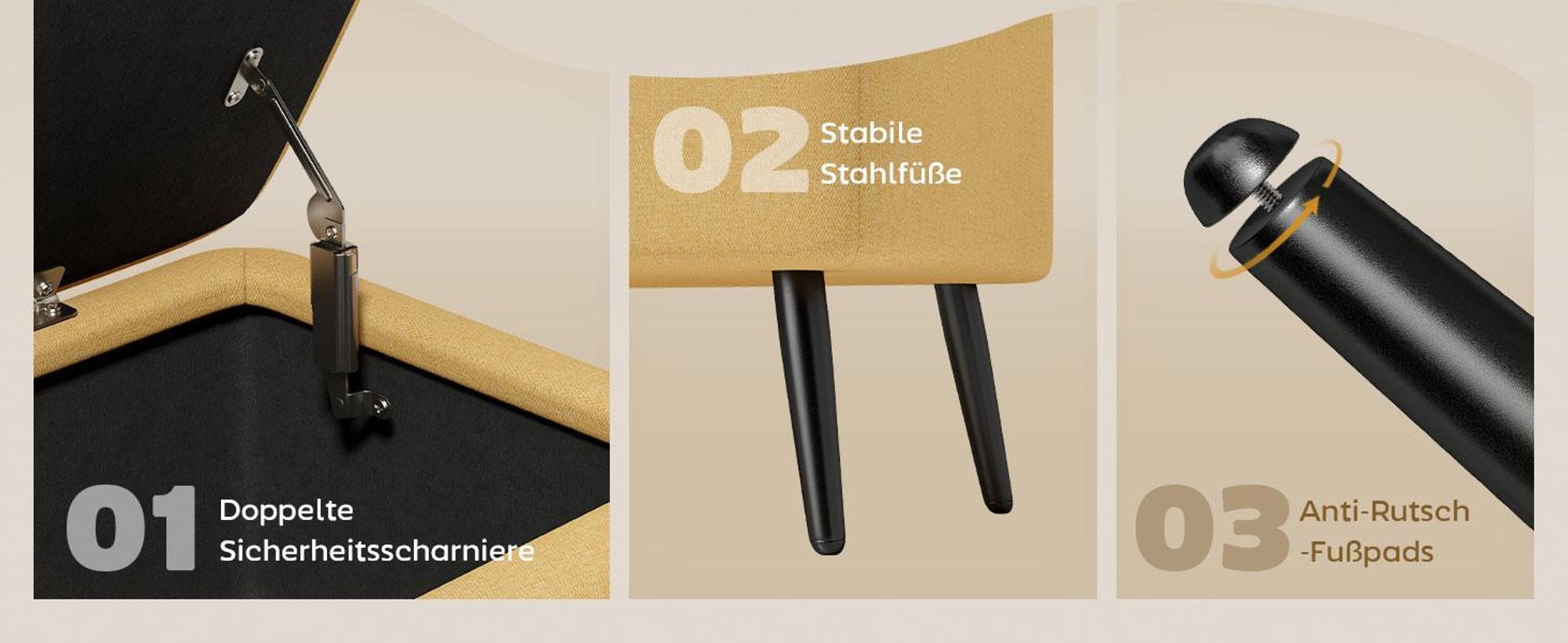 HOMCOM Sitzbank, Polsterbank mit Stauraum, Leinenoptik für Wohnzimmer Gelb