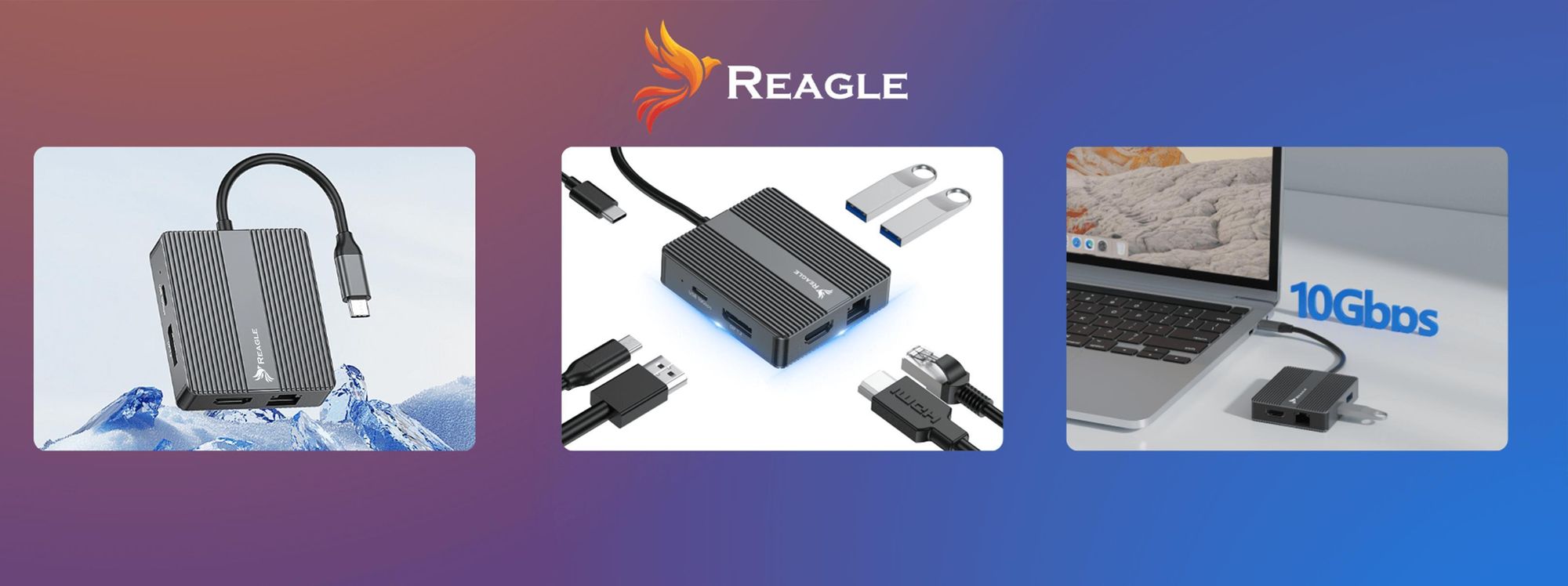 USB C Hub 7in1 Adapter 2x HDMI 4K 60Hz 100W PD Schnellladen 10Gbps USB 3.2 Gen2 Gigabit LAN Netzwerk für MacBook Air Pro Laptop Windows Reagle