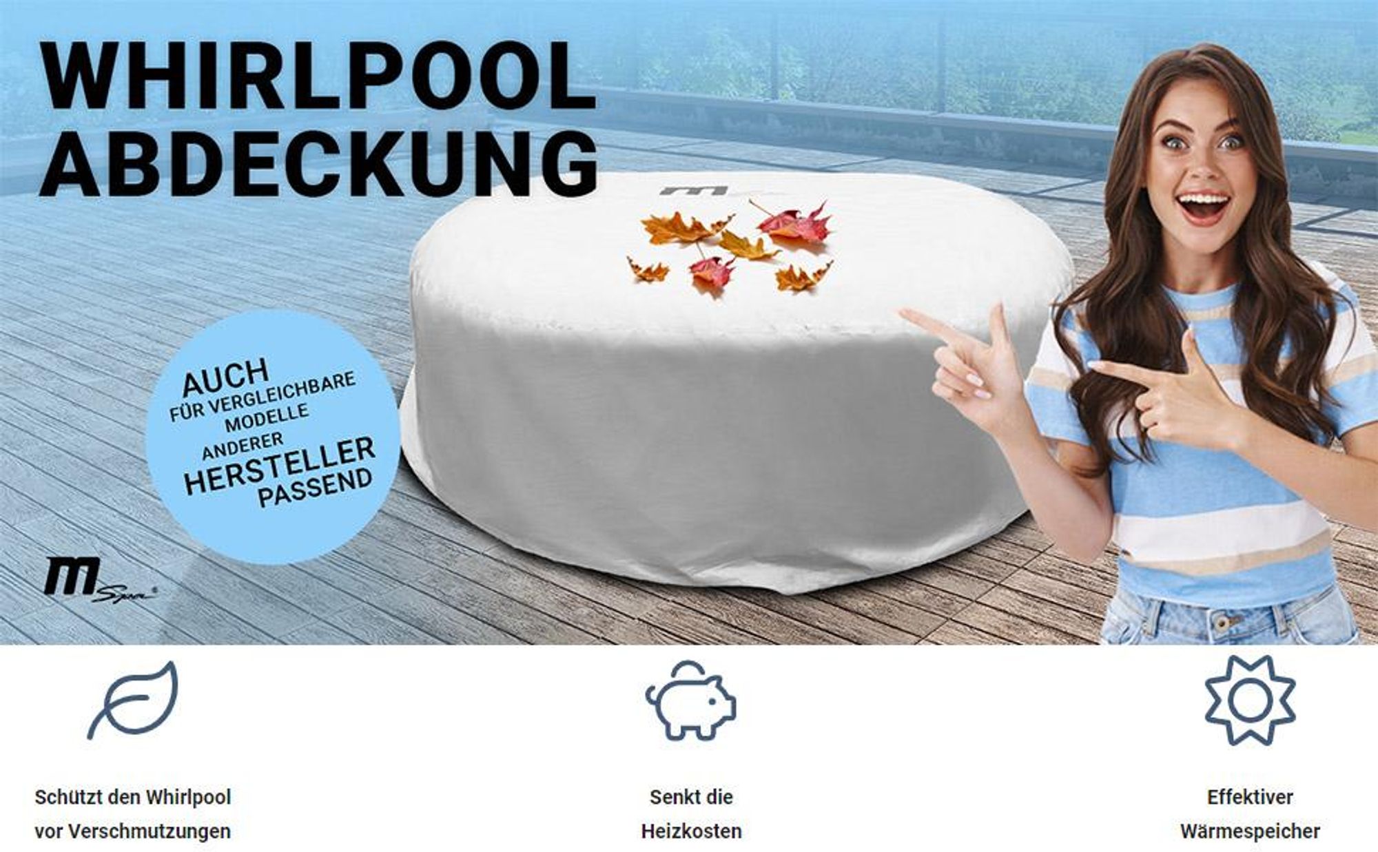 Mspa Whirlpool Abdeckung | 195x100x70cm - Abdeckhaube für 2 Personen Pool - Cover - Schutzhülle - Abdeckplane - Robust - Wärmespeicher - Nylon (Weiß)