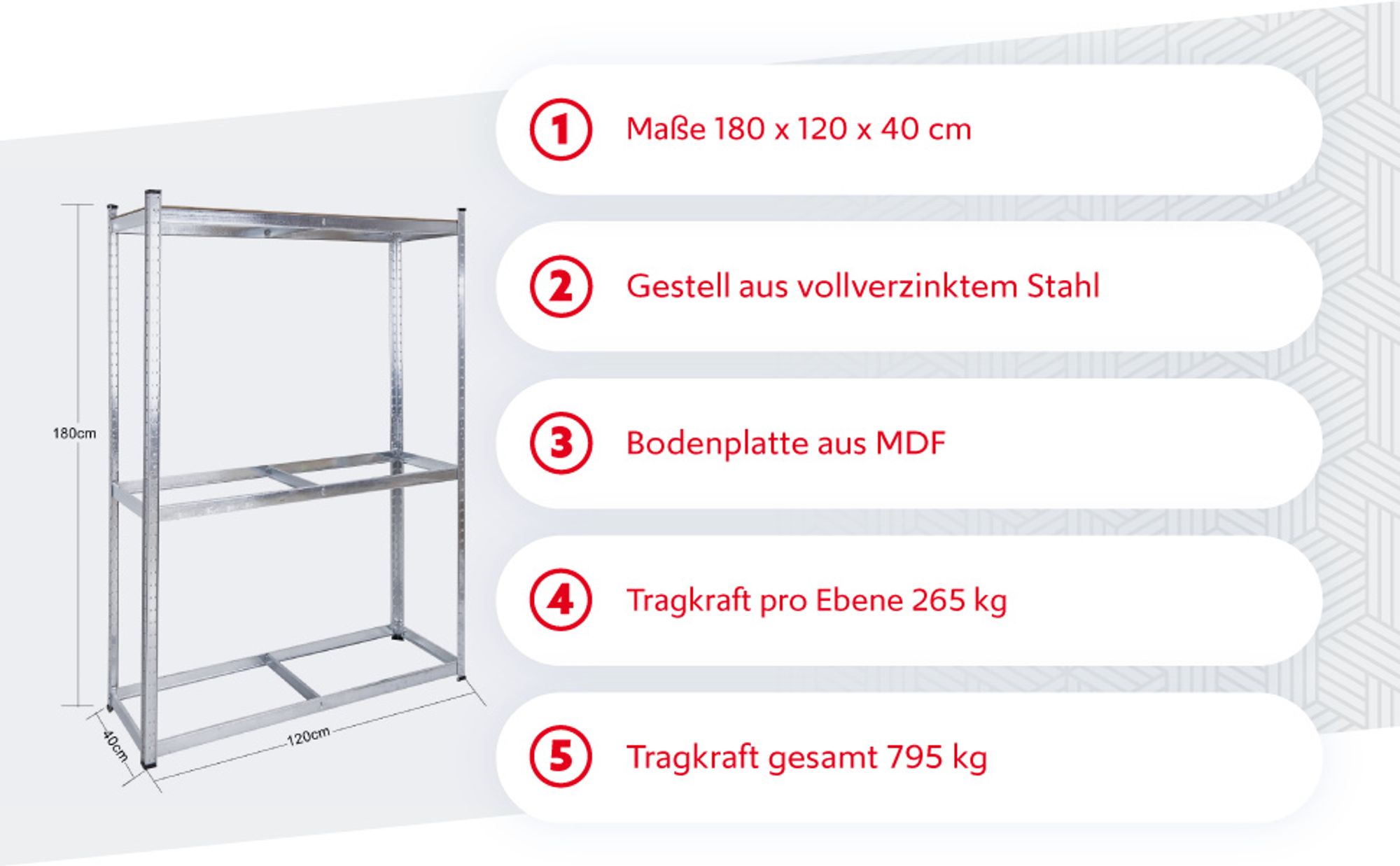Wiltec Reifenregal – 180 x 120 x 40 cm – bis 795 kg – für 8 Reifen – aus Stahl – Werkstattregal Lagerregal Reifenständer Schwerlastregal