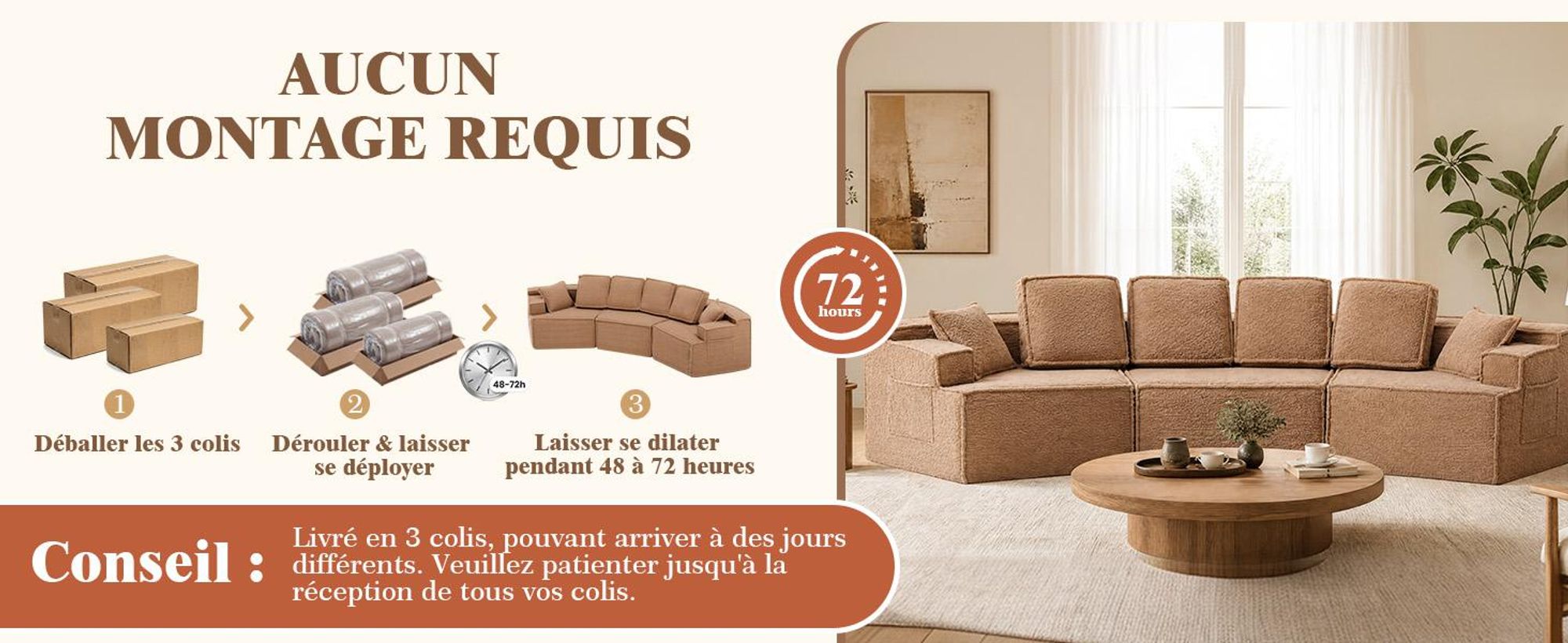 COMHOMA, canapé modulaire, canapé rembourré, canapé 3 places, canapé sectionnel flexible, avec sac de rangement, canapé convertible, pas d'installation requise