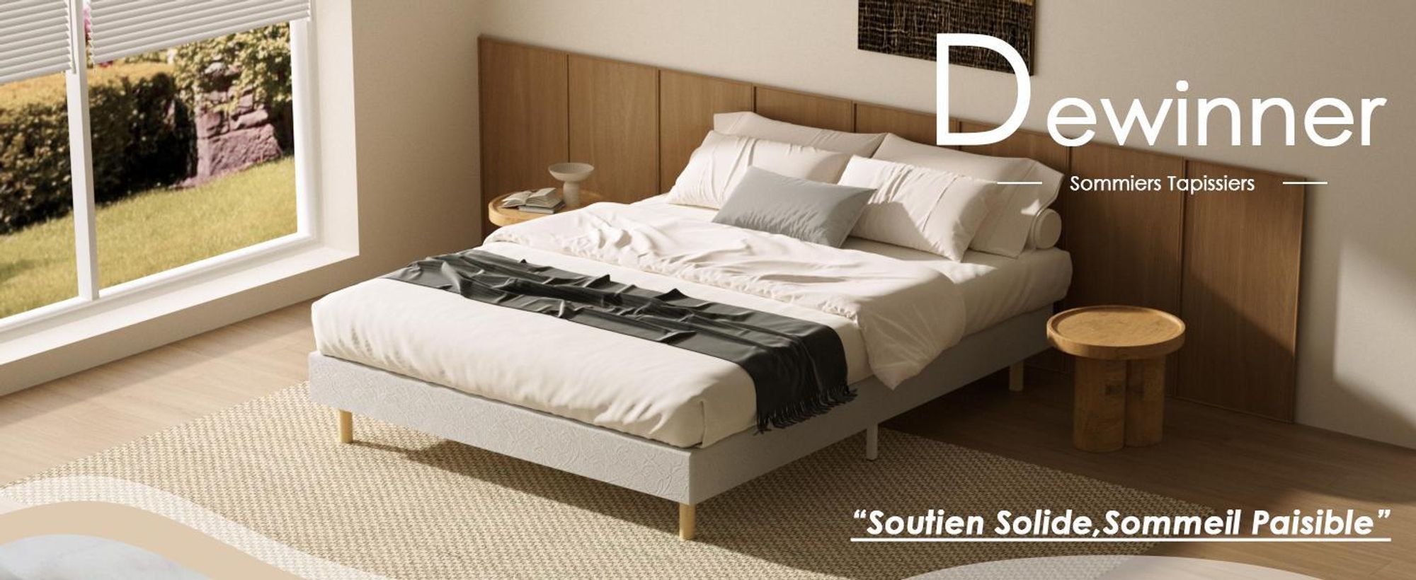 DEWINNER Sommier 140x190 | Sommier Tapissier 140x190 | 2x14 Lattes Bois | 9 Pieds Stables | Hauteur du Cadre de Lit 29 cm | Lit 140 x 190 avec Sommier