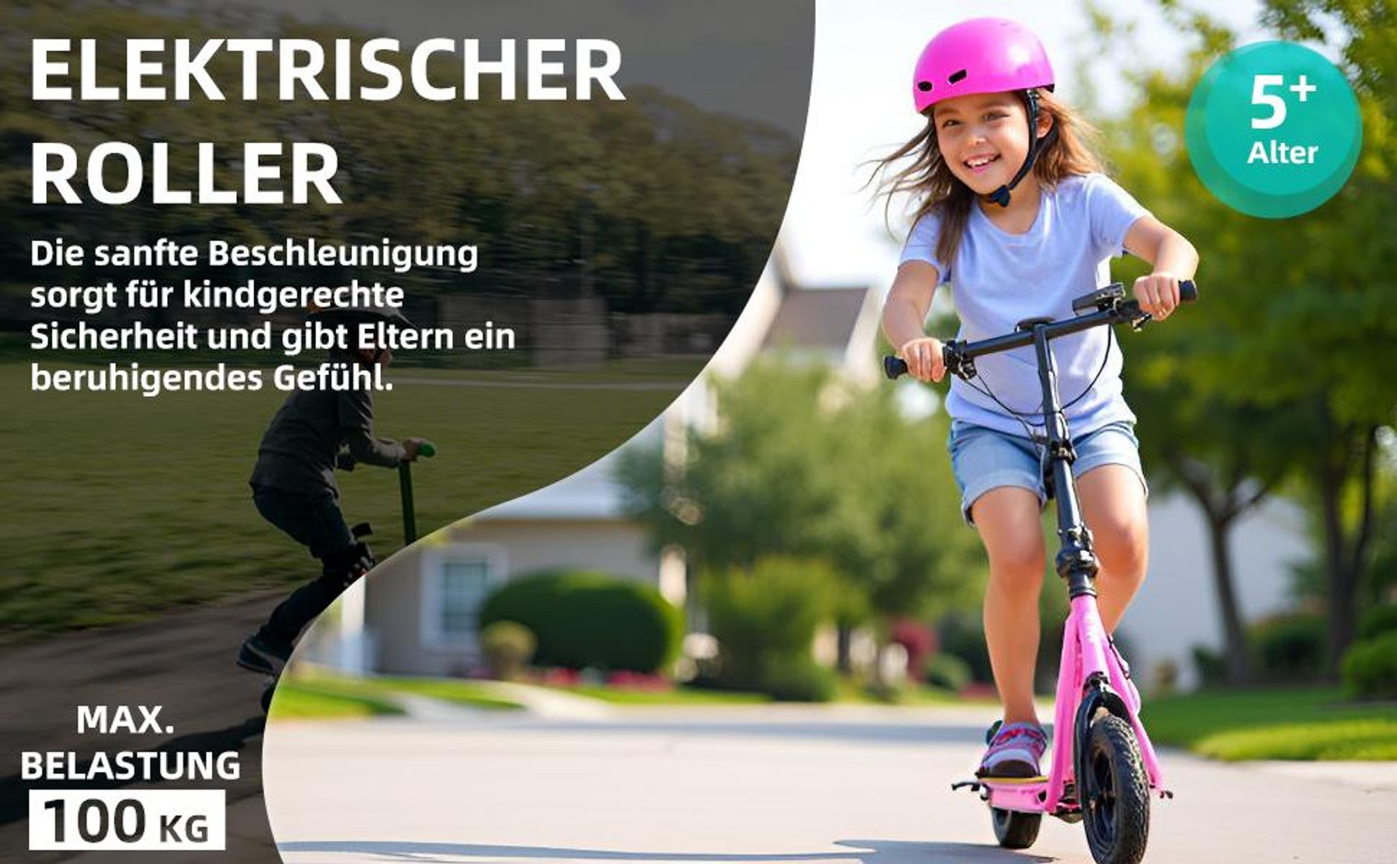 Faltbarer E-Scooter für Kinder ab 5 Jahren, 12 Zoll Luftreifen, höhenverstellbarer Lenker