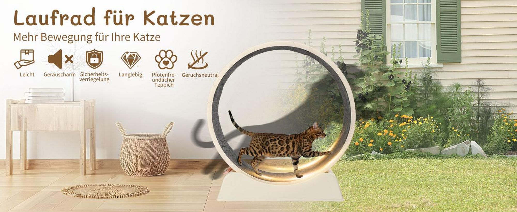 FCH Katzenlaufrad, Laufband für Katzen, Innendurchmesser 80cm, PP-Kunststoff, leise Laufband und Sicherheitsschloss-Design, Cremefarben