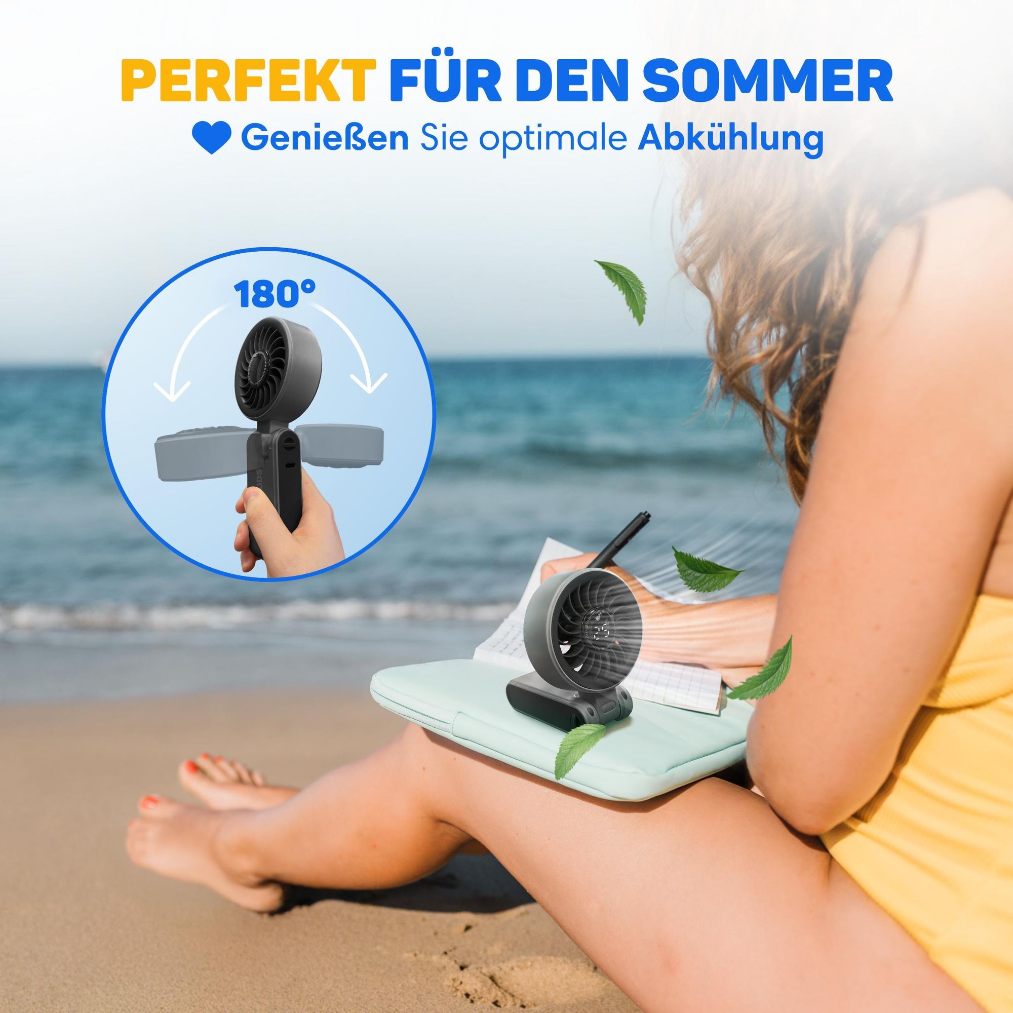 Vulpes Goods Handventilator PRO 3-in-1, wiederaufladbar & tragbar, kabelloser Mini-USB-Ventilator, leistungsstarker Motor, faltbares Design