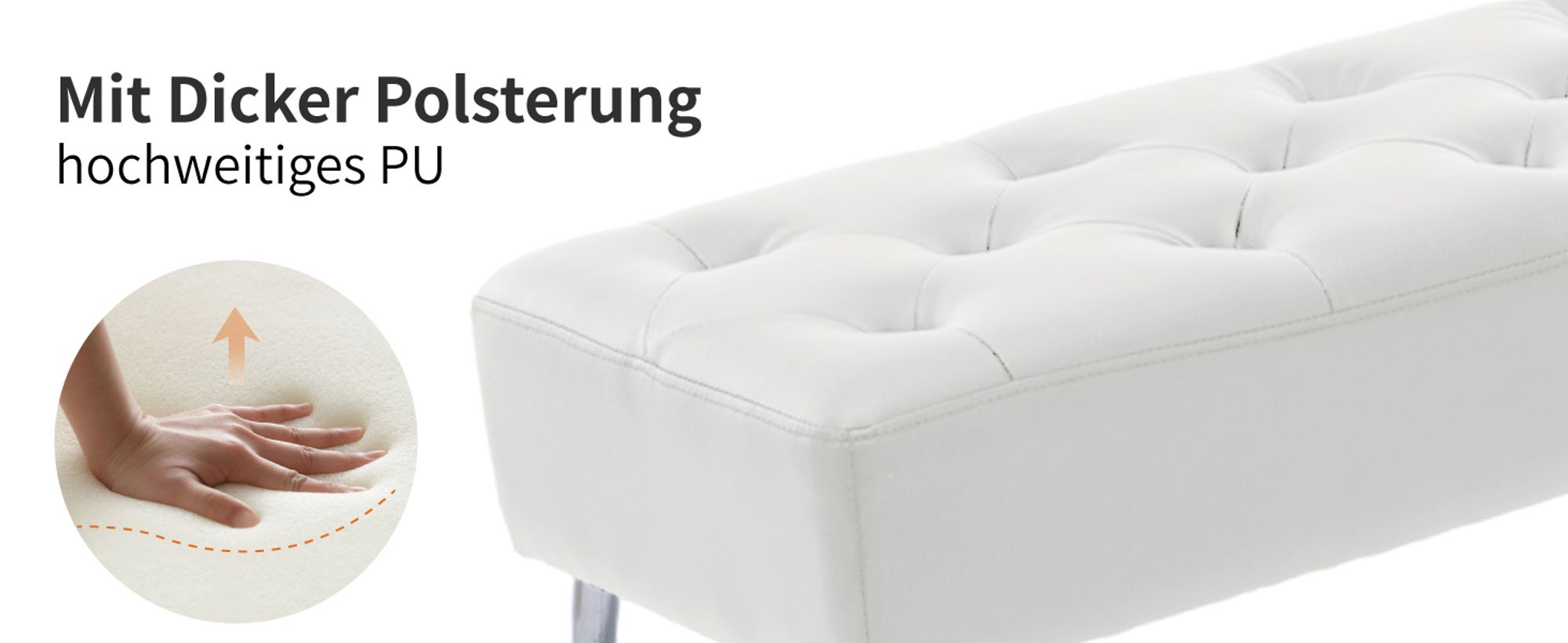 Duhome Sitzbank aus Kunstleder Polsterbank Schminkhocker Schminkbank Farbauswahl, Farbe:Weiß, Material:Kunstleder