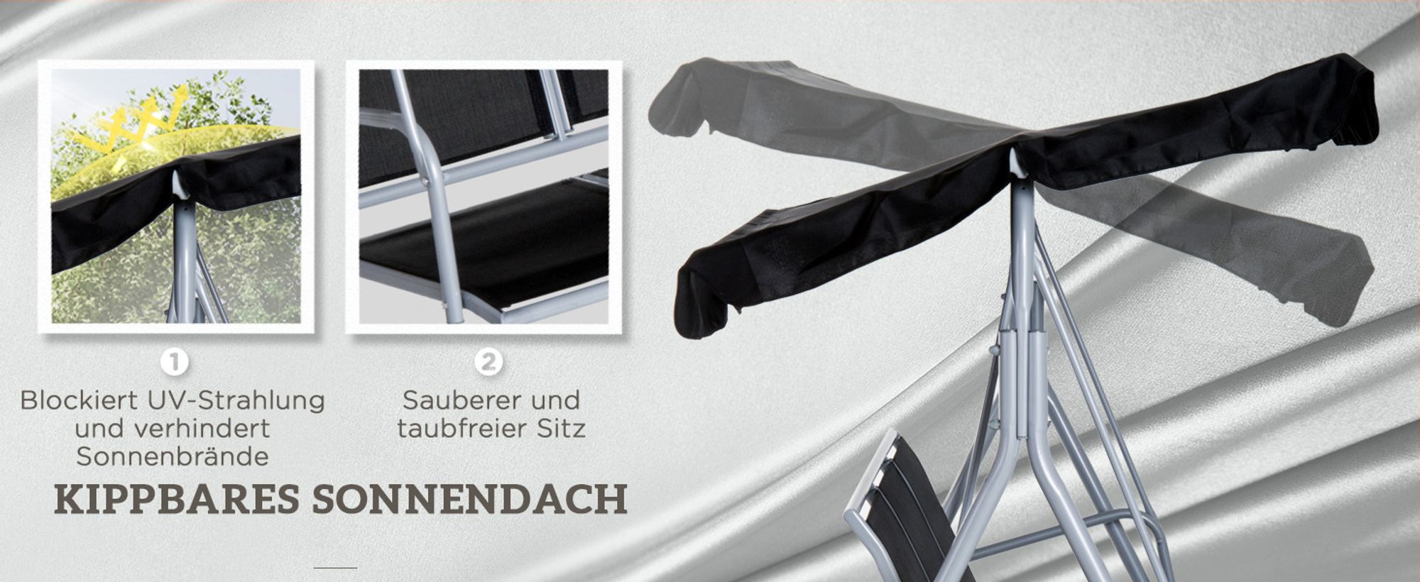 Outsunny Hollywoodschaukel 3-Sitzer Schaukelbank Gartenschaukel mit Dach Schwarz
